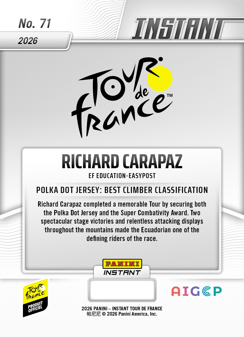 Product thumbnail image 2 of Richard Carapaz - 2026 Panini Instant Tour de France #71 - Base Card 5-pack