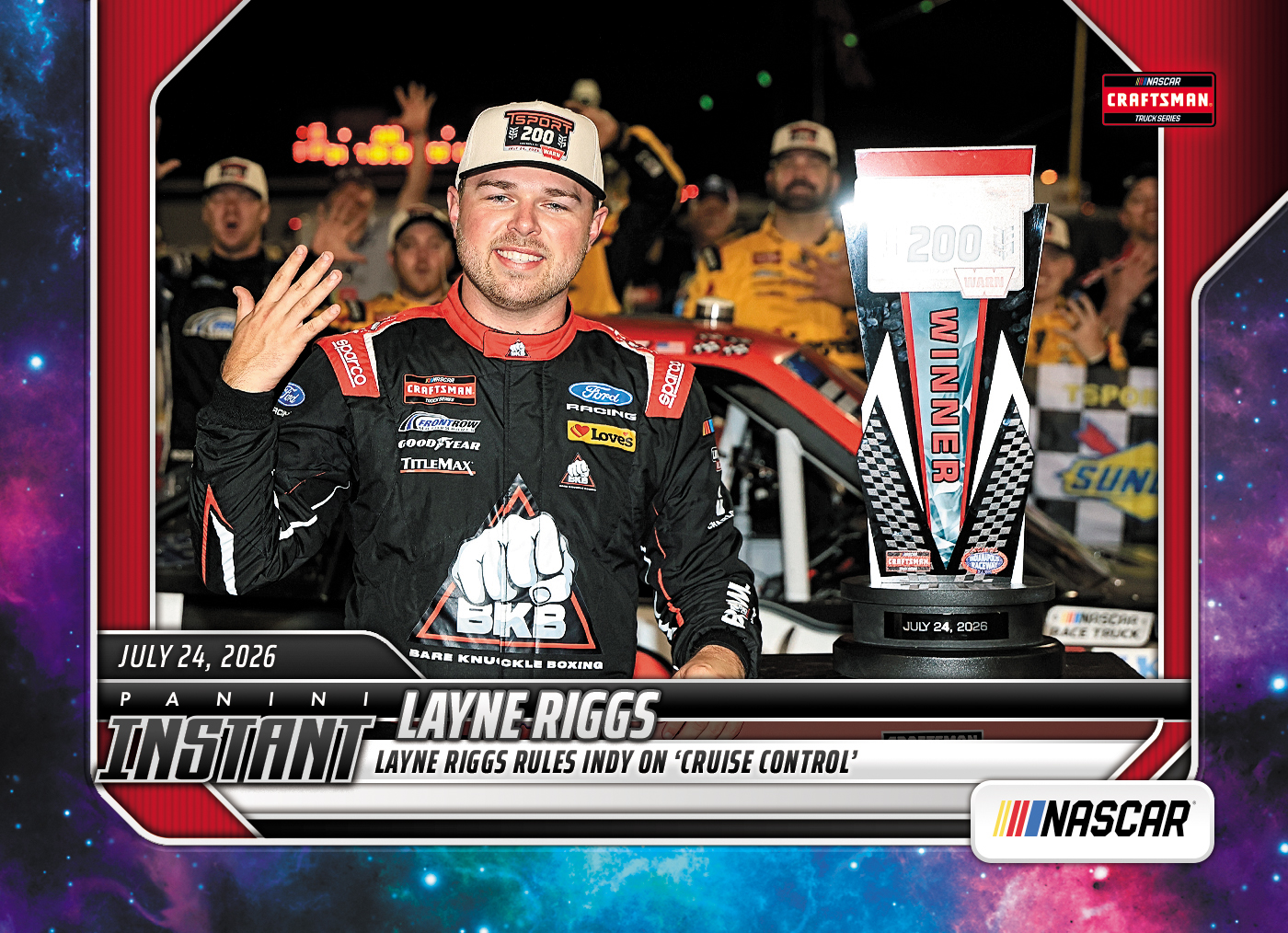 Detailed Image of Layne Riggs - 2026 Panini Instant NASCAR #67 - Galaxy 1/1