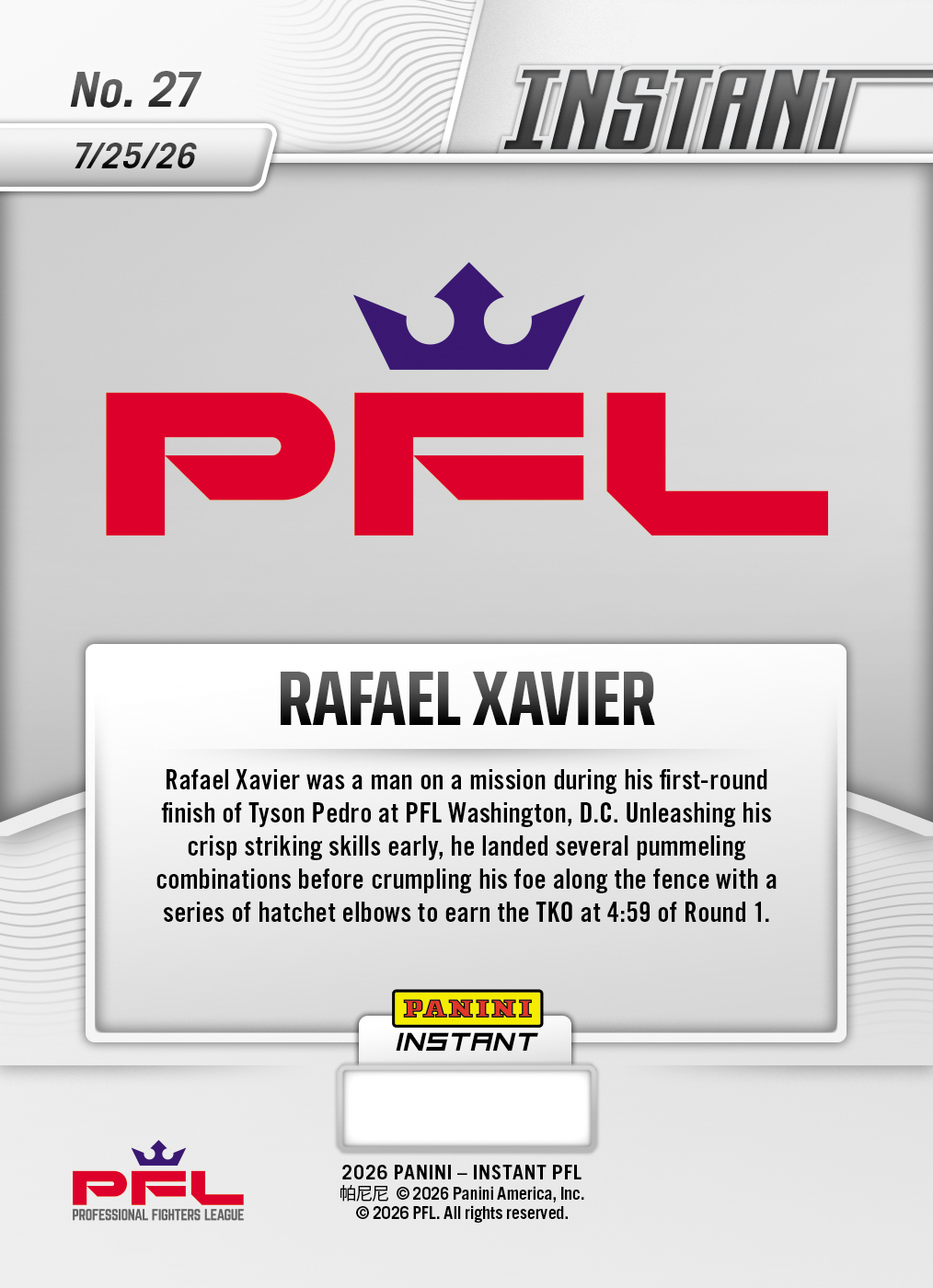 Product thumbnail image 2 of Rafael Xavier - 2026 Panini Instant PFL #27 - Base Card 5-pack
