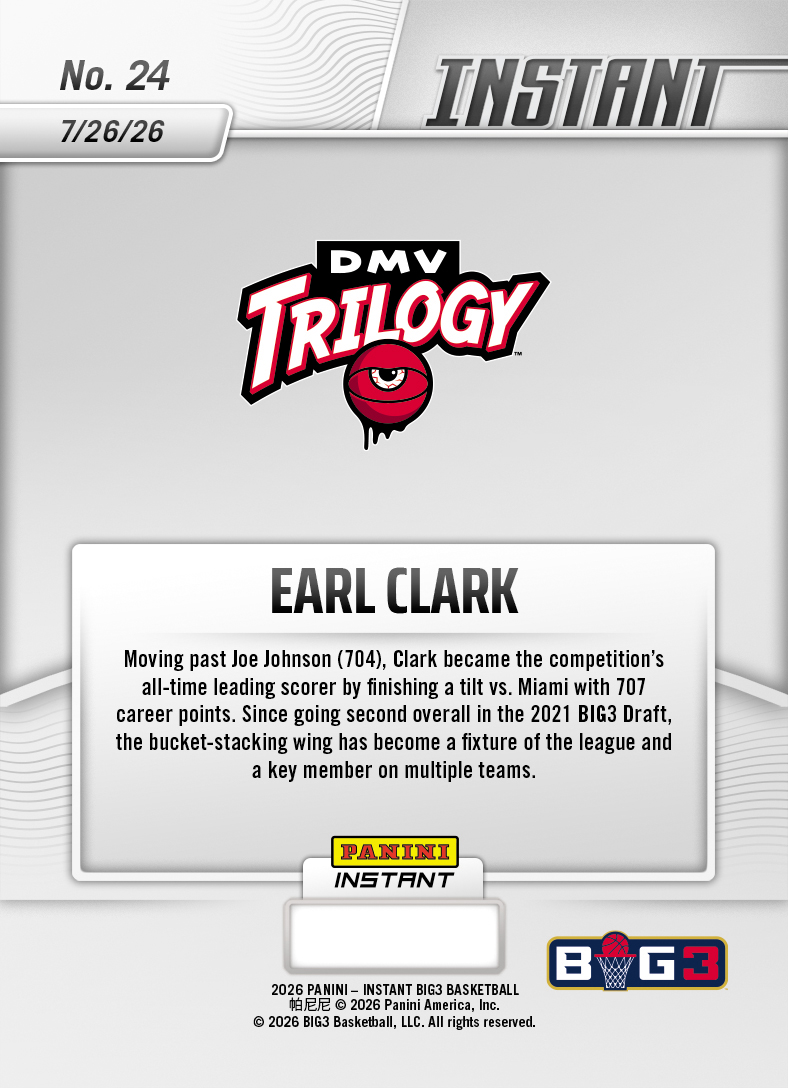Product thumbnail image 2 of Earl Clark - 2026 Panini Instant Big3 #24 - Base Card 10-pack