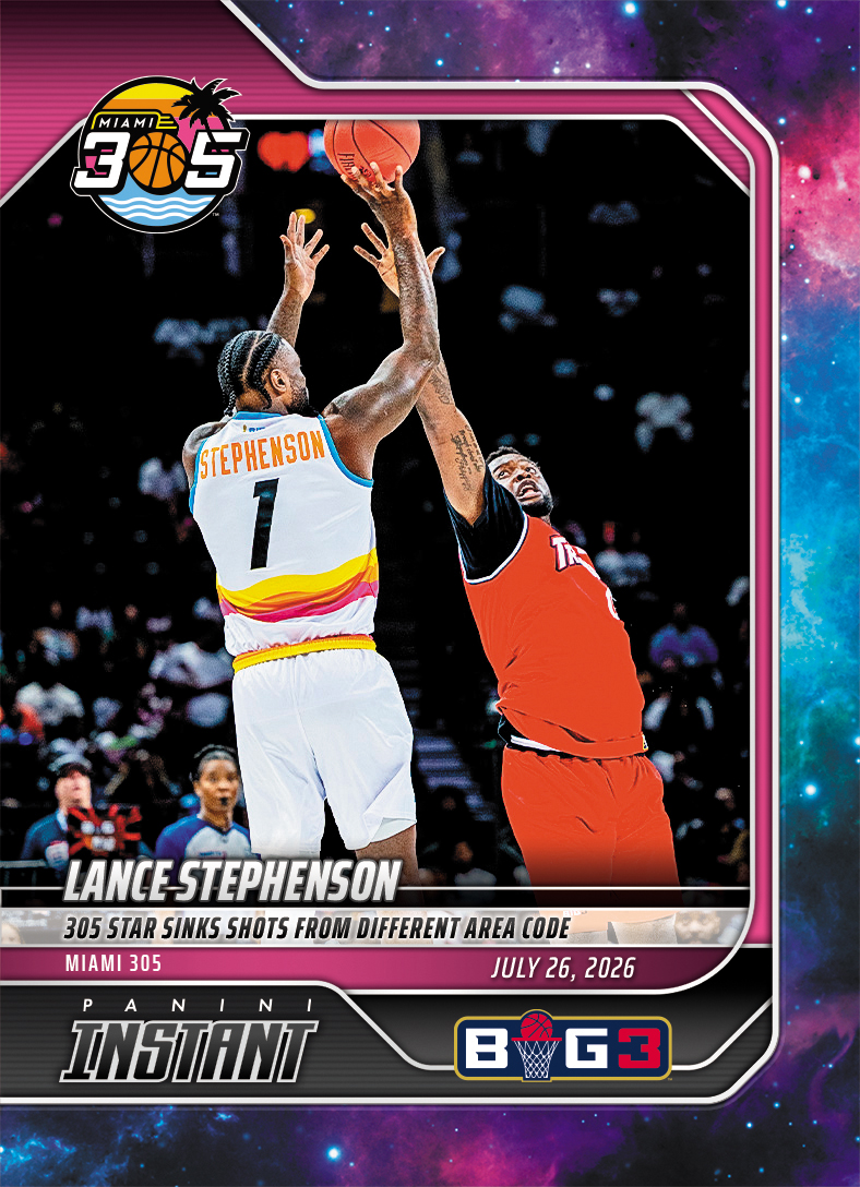 Detailed Image of Lance Stephenson - 2026 Panini Instant Big3 #28 - Galaxy 1/1