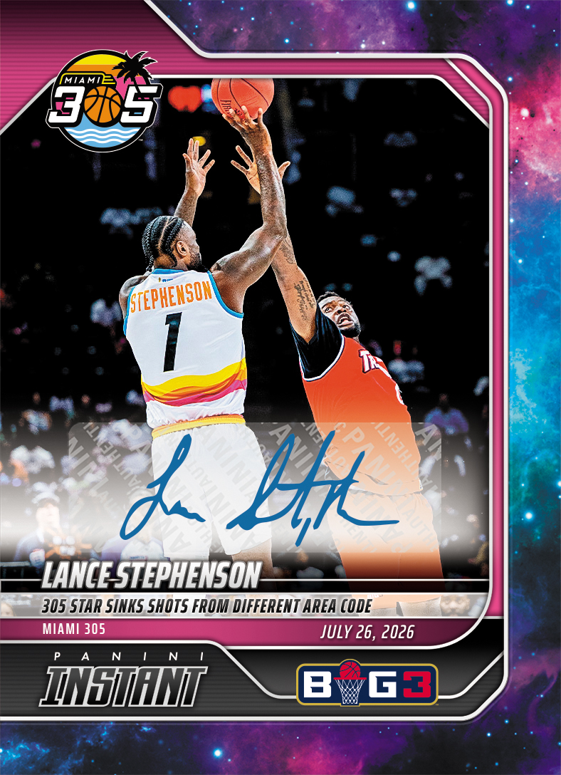 Detailed Image of Lance Stephenson - 2026 Panini Instant Big3 #28 - Galaxy 1/1 Auto