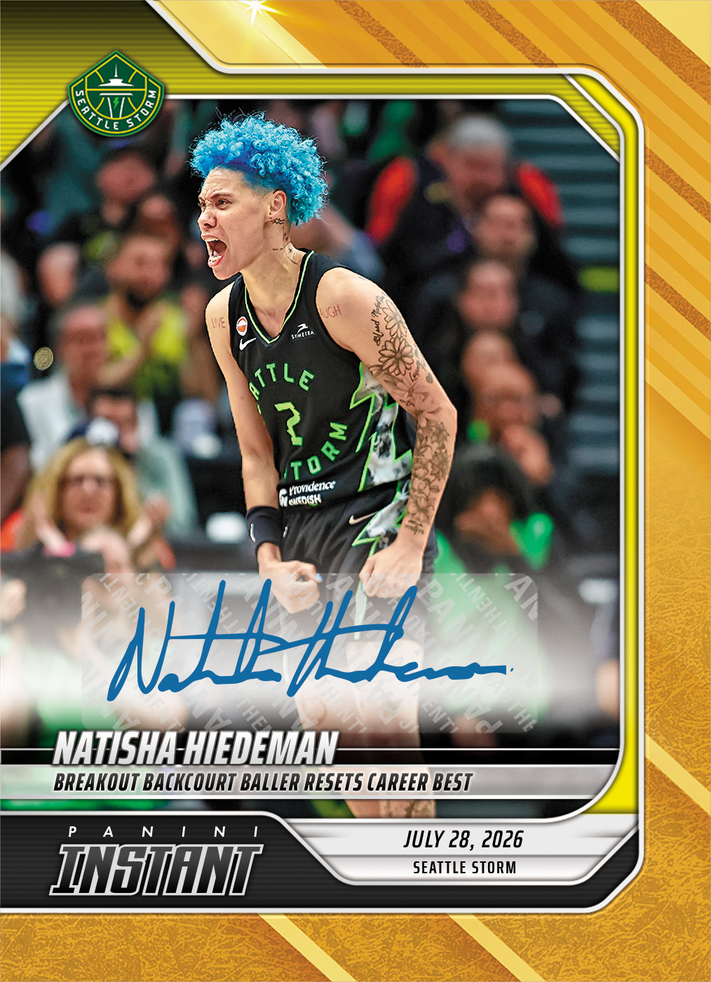 Detailed Image of Natisha Hiedeman - 2026 Panini Instant WNBA #269 - Gold /10 Auto