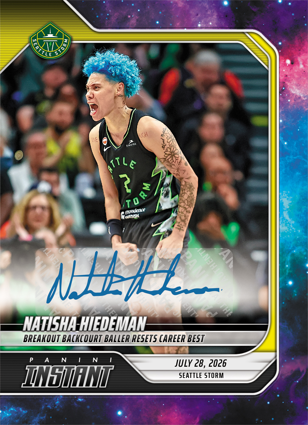 Detailed Image of Natisha Hiedeman - 2026 Panini Instant WNBA #269 - Galaxy 1/1 Auto