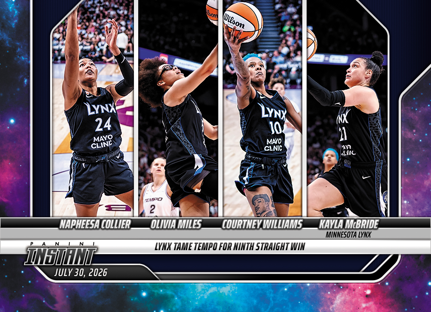 Detailed Image of Napheesa Collier/Olivia Miles/Courtney Williams/Kayla McBride - 2026 Panini Instant WNBA #271 - Galaxy 1/1