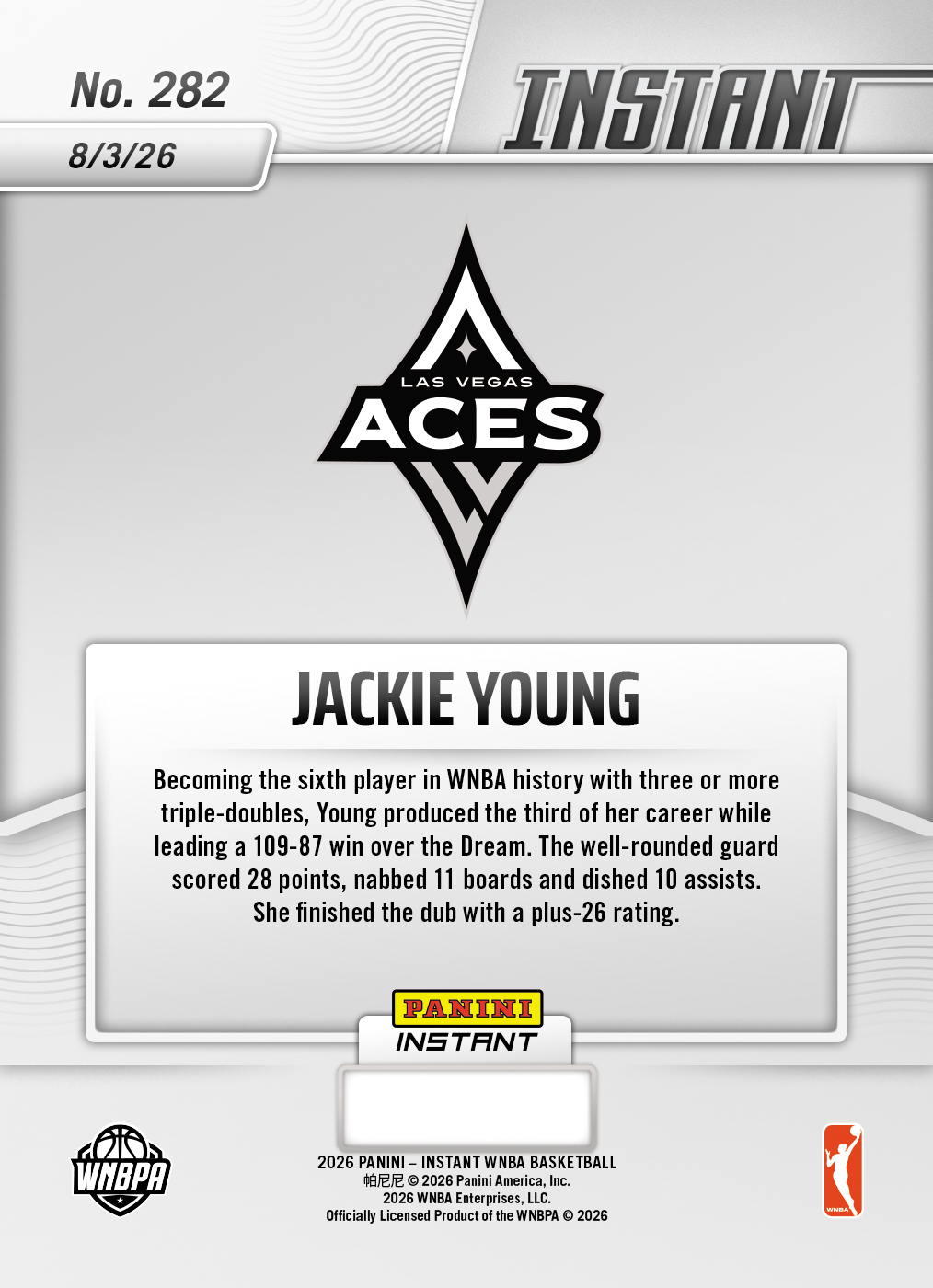 Product thumbnail image 2 of Jackie Young - 2026 Panini Instant WNBA #282 - Base Card 10-pack