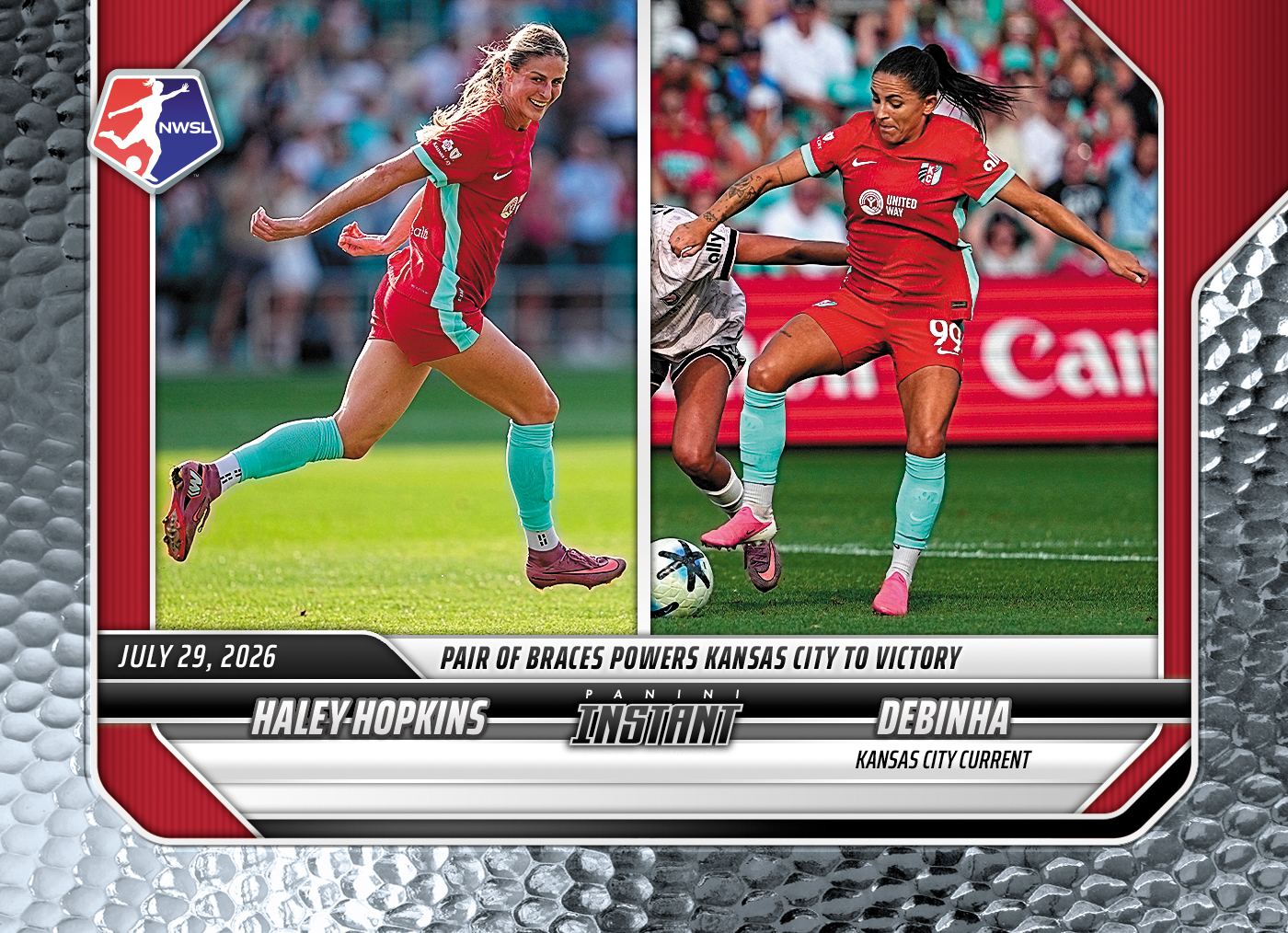 Detailed Image of Haley Hopkins/Debinha - 2026 Panini Instant NWSL #121 - Metallic /5