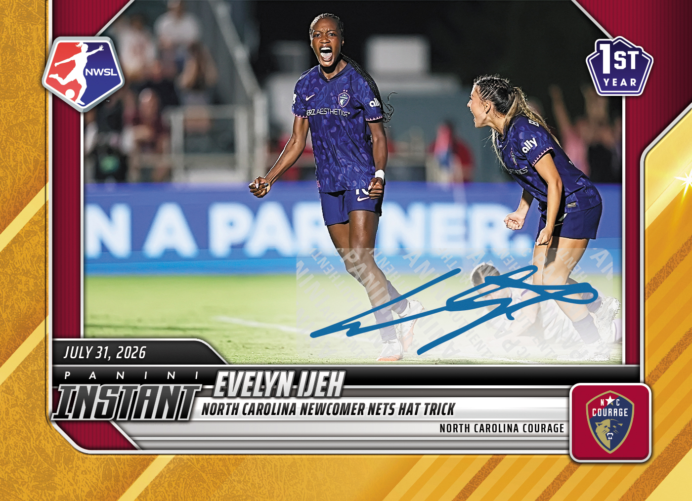 Detailed Image of Evelyn Ijeh - 2026 Panini Instant NWSL #124 - Gold /10 Auto