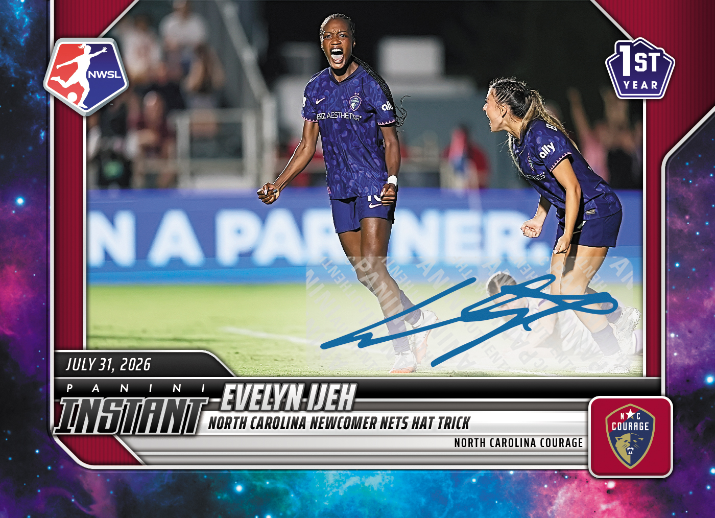 Detailed Image of Evelyn Ijeh - 2026 Panini Instant NWSL #124 - Galaxy 1/1 Auto