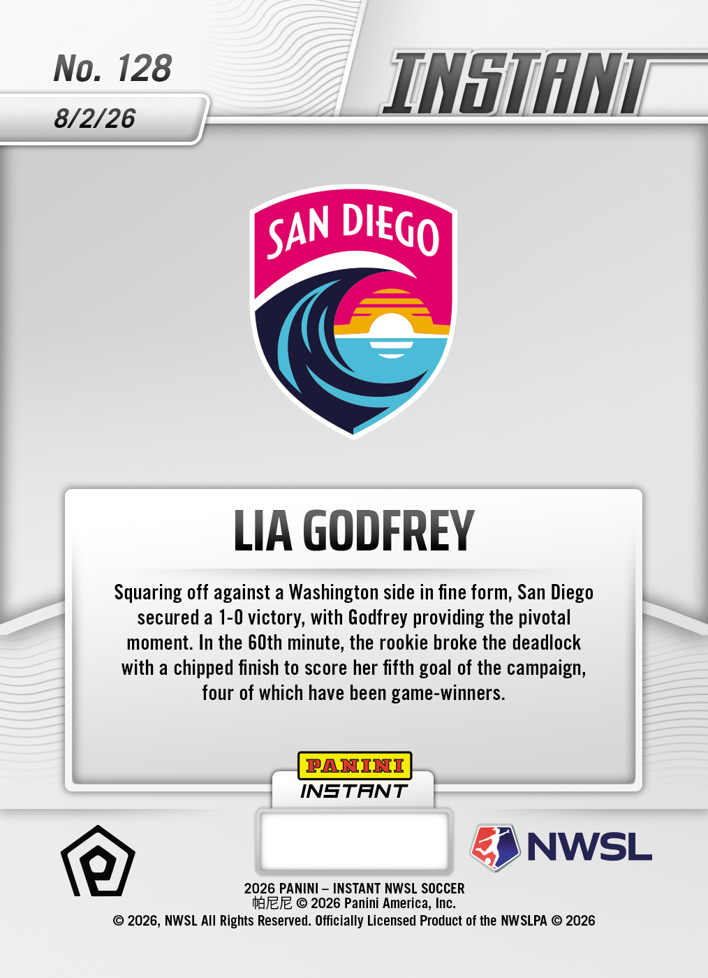 Product thumbnail image 2 of Lia Godfrey - 2026 Panini Instant NWSL #128 - Base Card