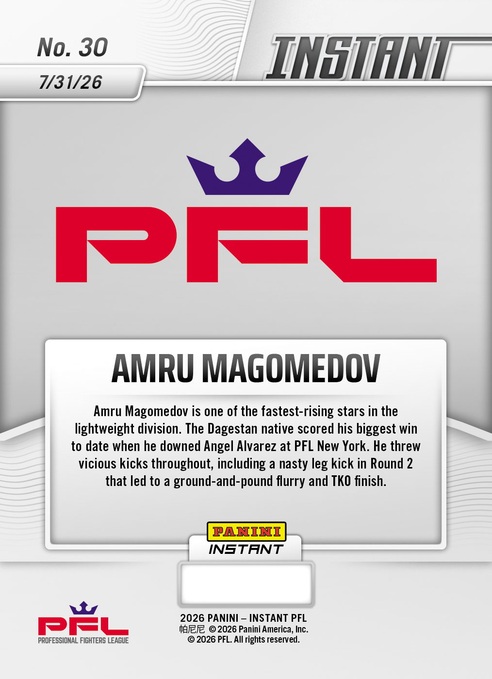 Product thumbnail image 2 of Amru Magomedov - 2026 Panini Instant PFL #30 - Base Card 25-pack