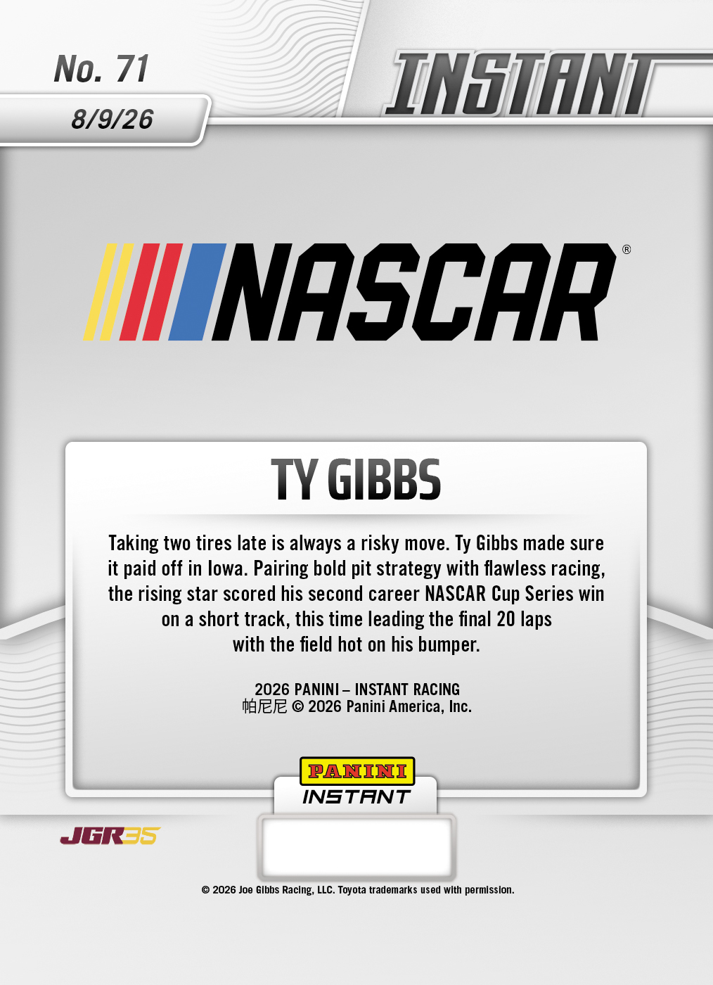 Product thumbnail image 2 of Ty Gibbs - 2026 Panini Instant NASCAR #71 - Galaxy 1/1