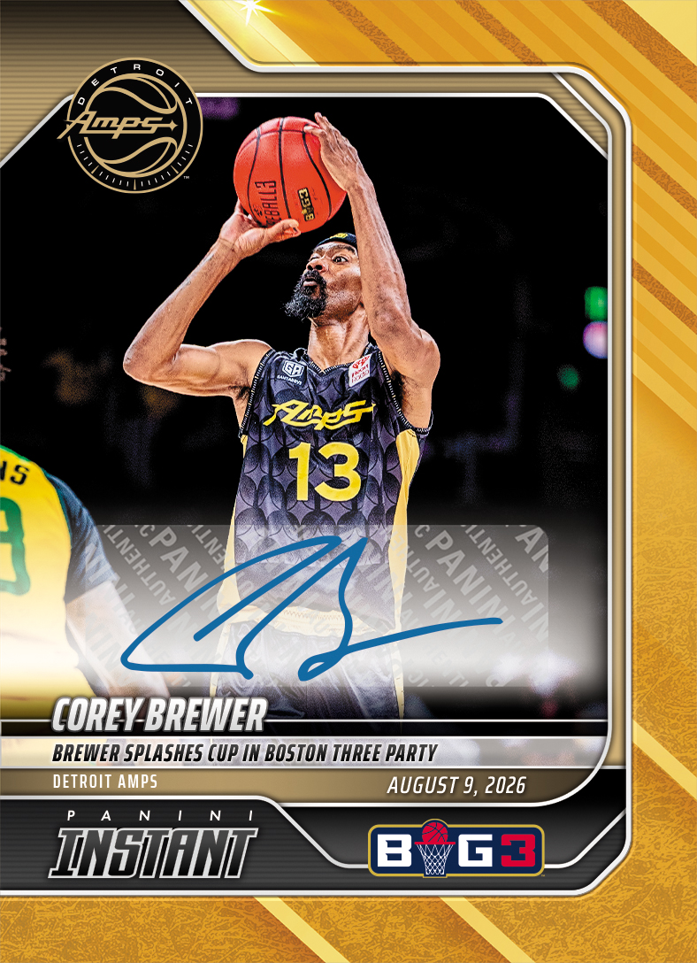 Detailed Image of Corey Brewer - 2026 Panini Instant Big3 #37 - Gold /10 Auto