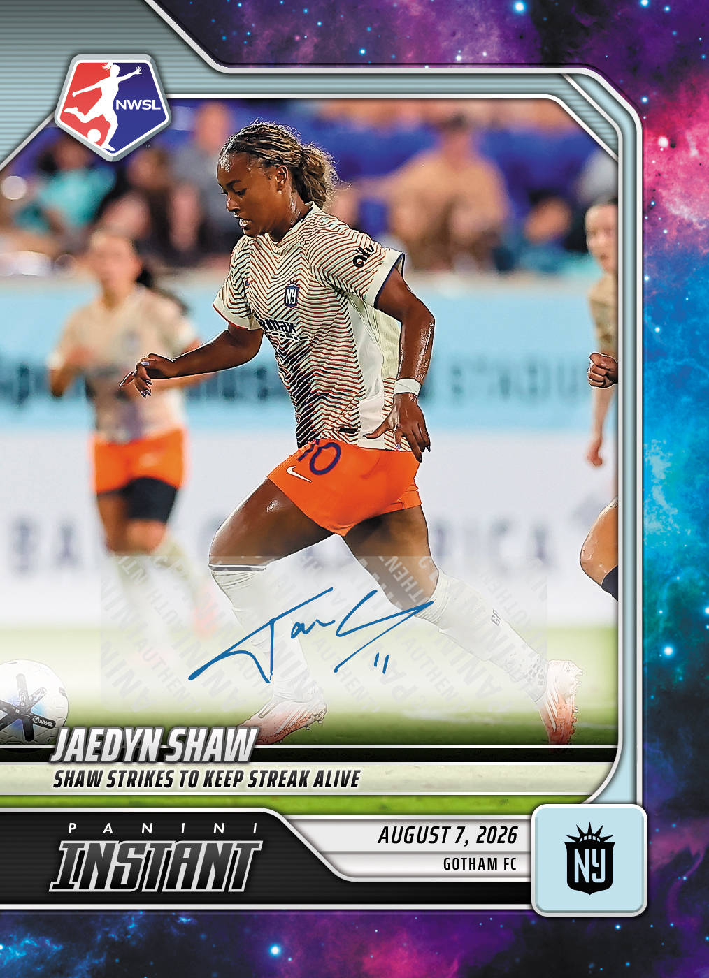 Detailed Image of Jaedyn Shaw - 2026 Panini Instant NWSL #132 - Galaxy 1/1 Auto
