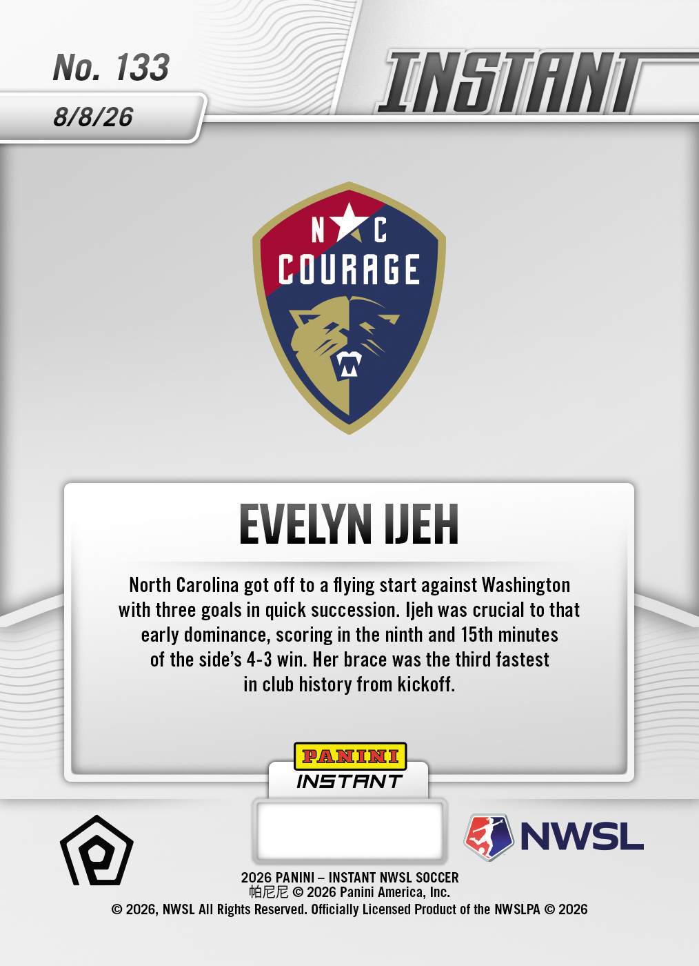 Product thumbnail image 2 of Evelyn Ijeh - 2026 Panini Instant NWSL #133 - Base Card