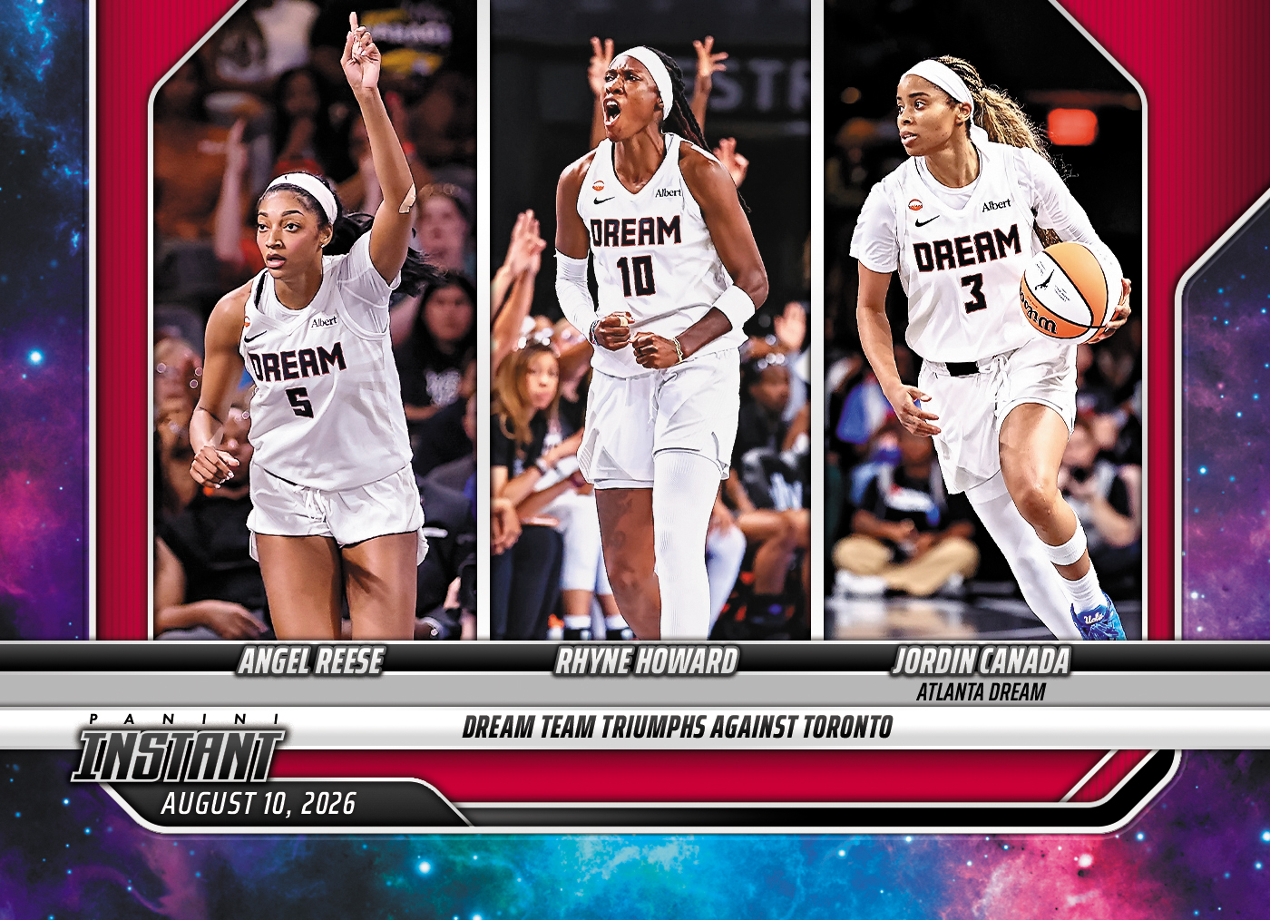 Detailed Image of Angel Reese/Rhyne Howard/Jordin Canada - 2026 Panini Instant WNBA #297 - Galaxy 1/1