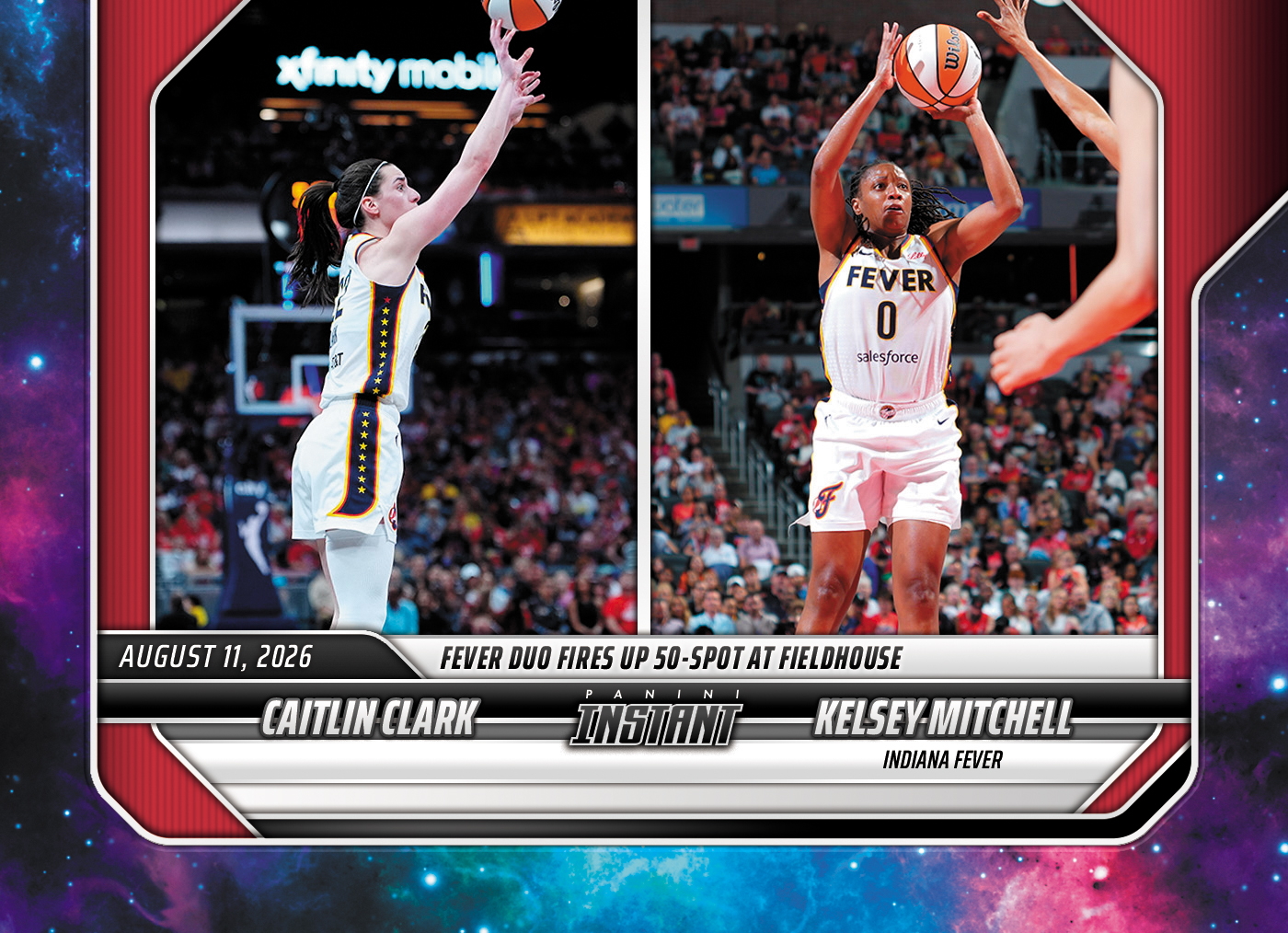 Detailed Image of Caitlin Clark/Kelsey Mitchell - 2026 Panini Instant WNBA #299 - Galaxy 1/1