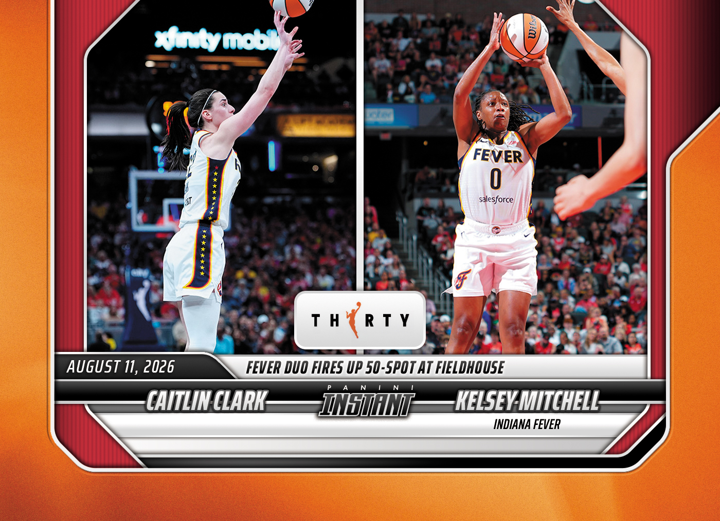 Detailed Image of Caitlin Clark/Kelsey Mitchell - 2026 Panini Instant WNBA #299 - 30th Anniversary /30