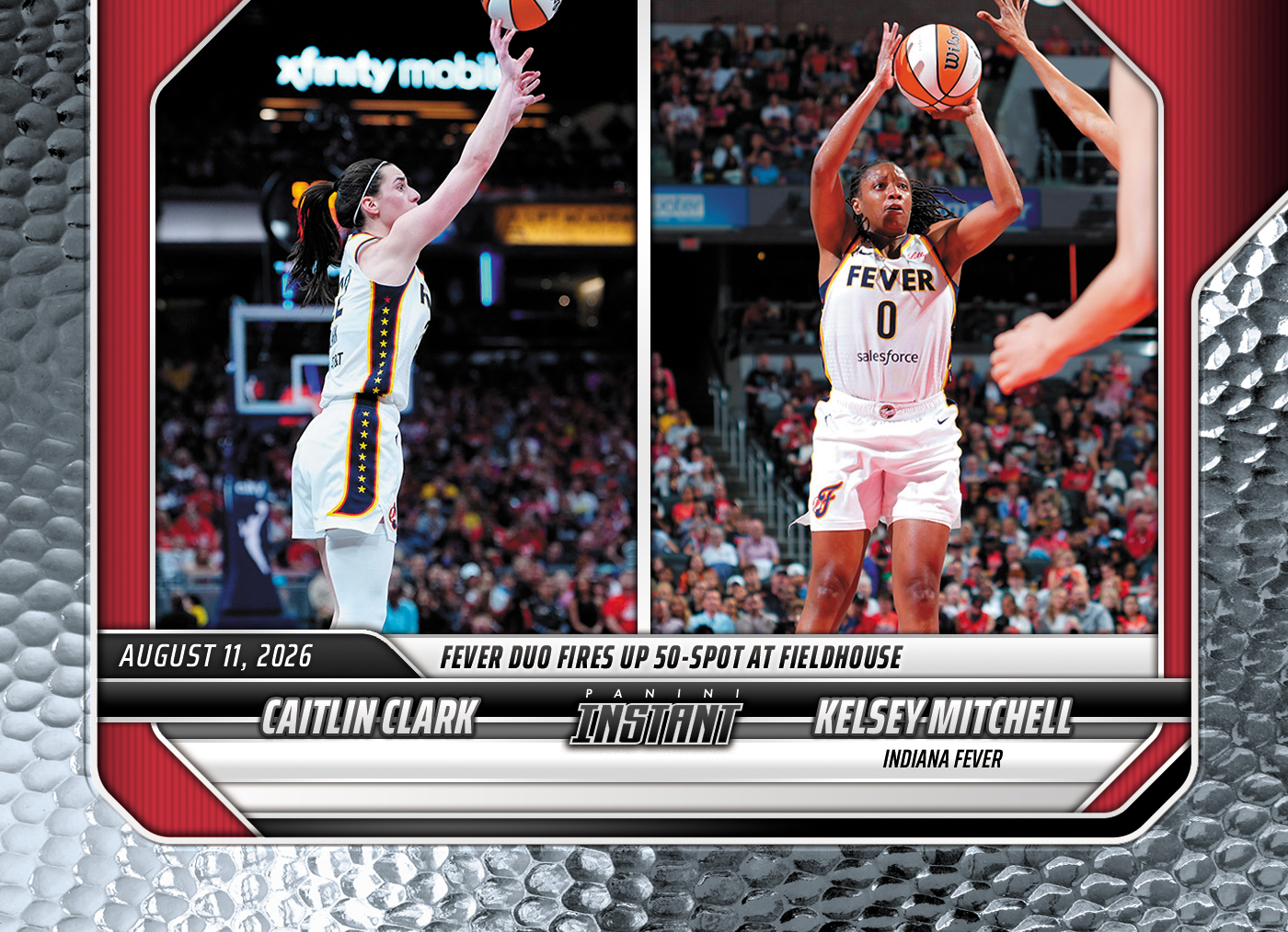 Detailed Image of Caitlin Clark/Kelsey Mitchell - 2026 Panini Instant WNBA #299 - Metallic /5