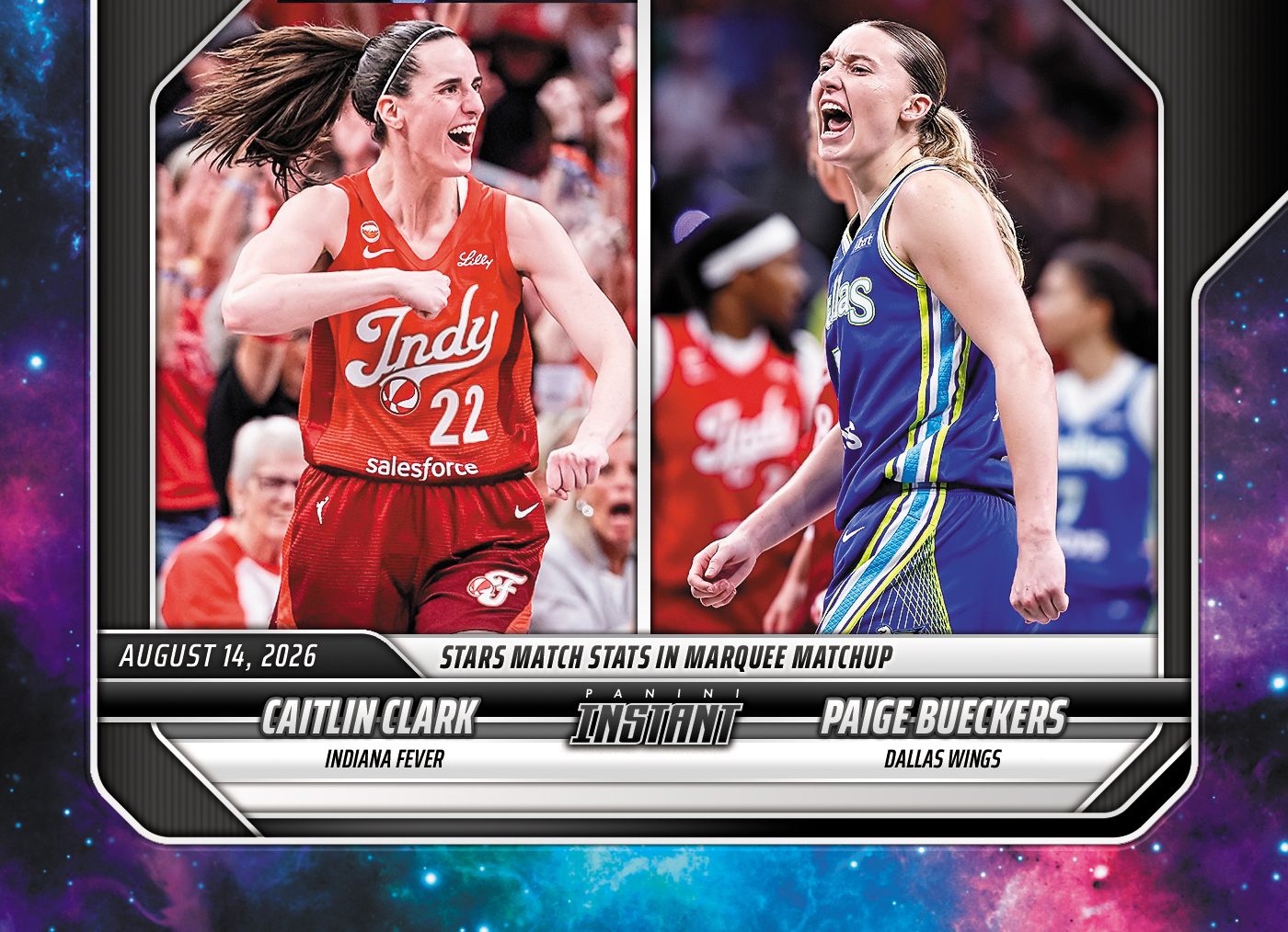 Detailed Image of Caitlin Clark/Paige Bueckers - 2026 Panini Instant WNBA #307 - Galaxy 1/1