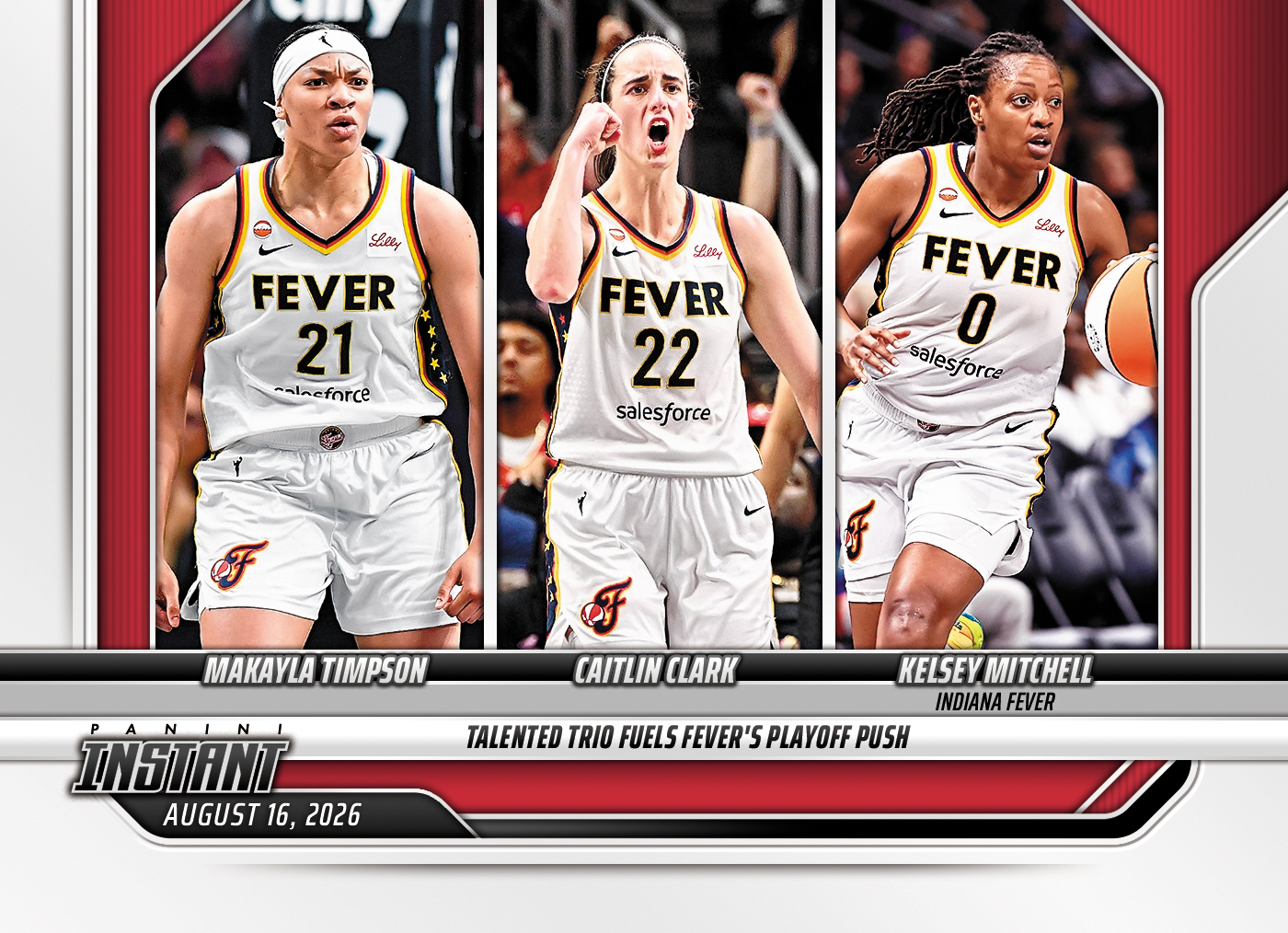 Detailed Image of Makayla Timpson/Caitlin Clark/Kelsey Mitchell - 2026 Panini Instant WNBA #311 - Base Card 5-pack