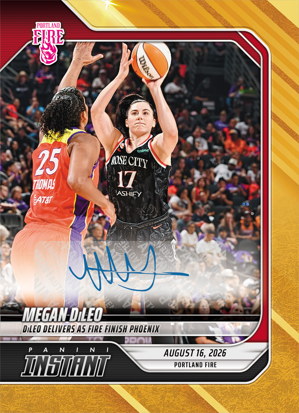 Detailed Image of Megan DiLeo - 2026 Panini Instant WNBA #312 - Gold /10 Auto