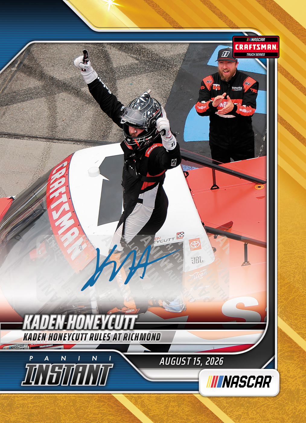 Detailed Image of Kaden Honeycutt  - 2026 Panini Instant NASCAR #72 - Gold /10 Auto