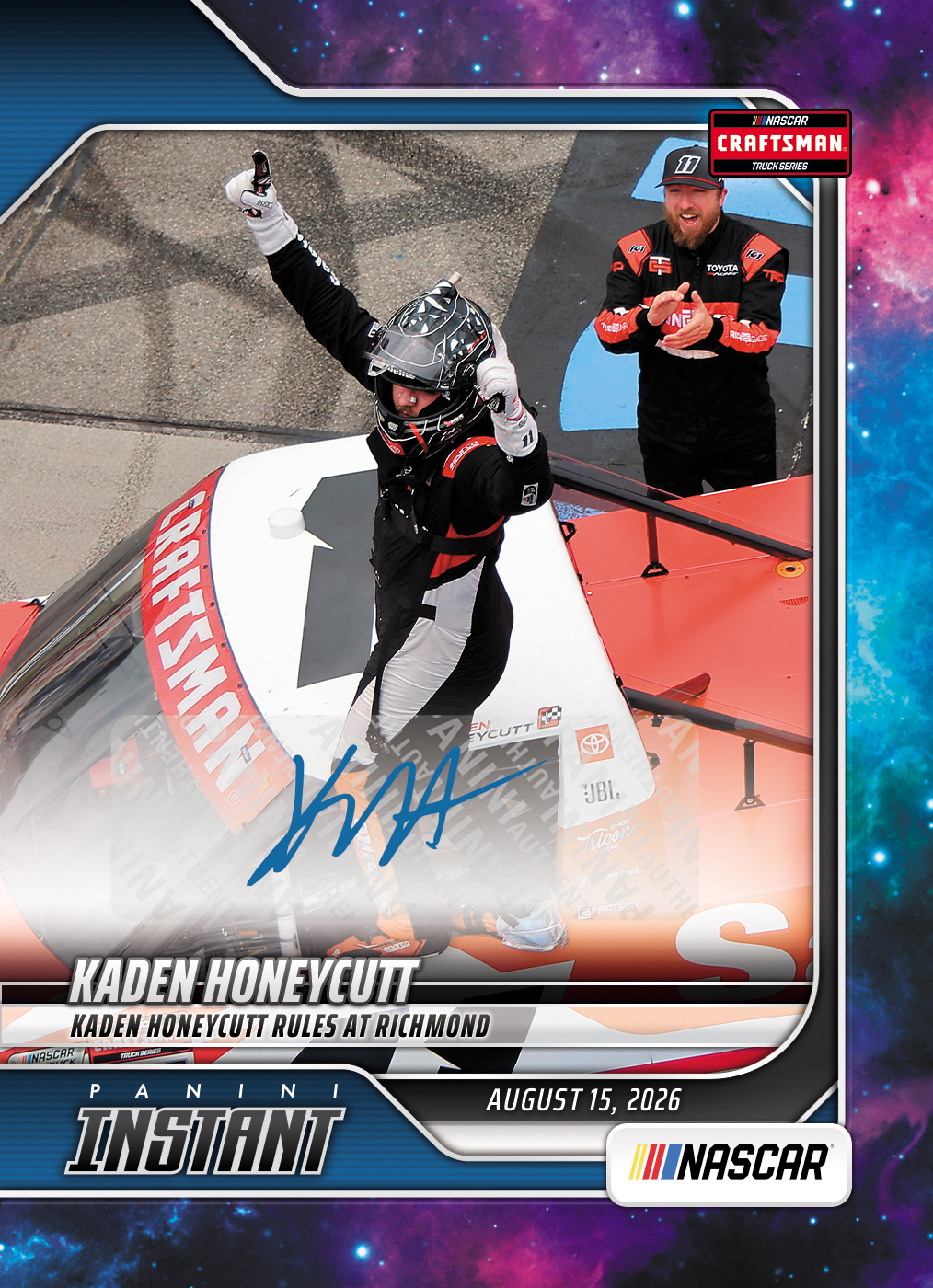 Detailed Image of Kaden Honeycutt  - 2026 Panini Instant NASCAR #72 - Galaxy 1/1 Auto