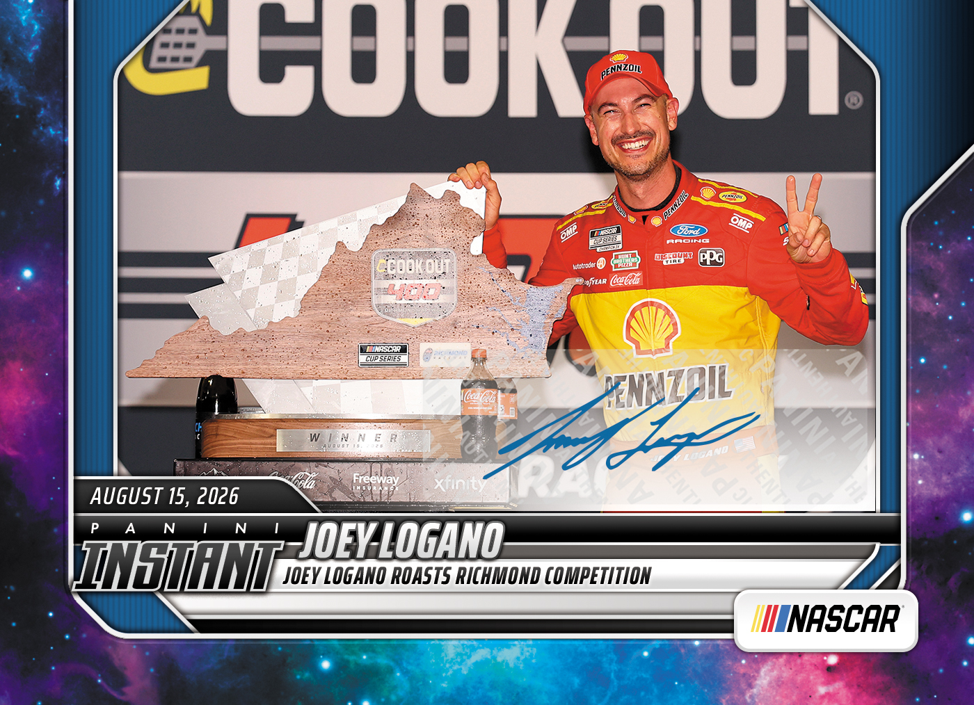 Detailed Image of Joey Logano - 2026 Panini Instant NASCAR #73 - Galaxy 1/1 Auto