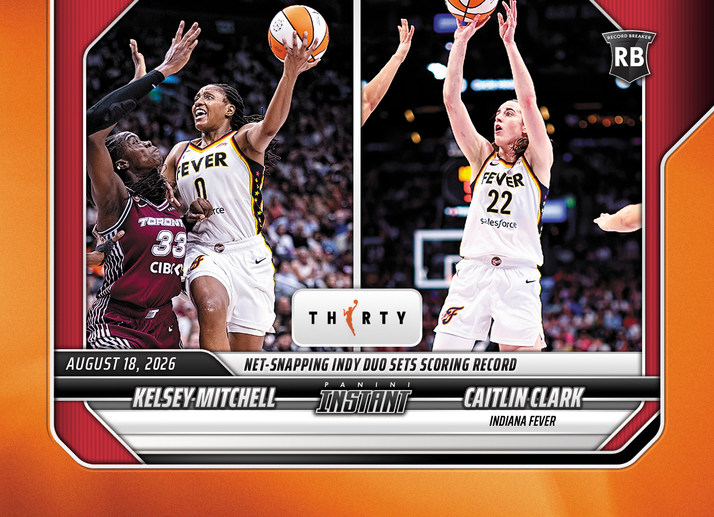 Detailed Image of Kelsey Mitchell/Caitlin Clark - 2026 Panini Instant WNBA #316 - 30th Anniversary /30