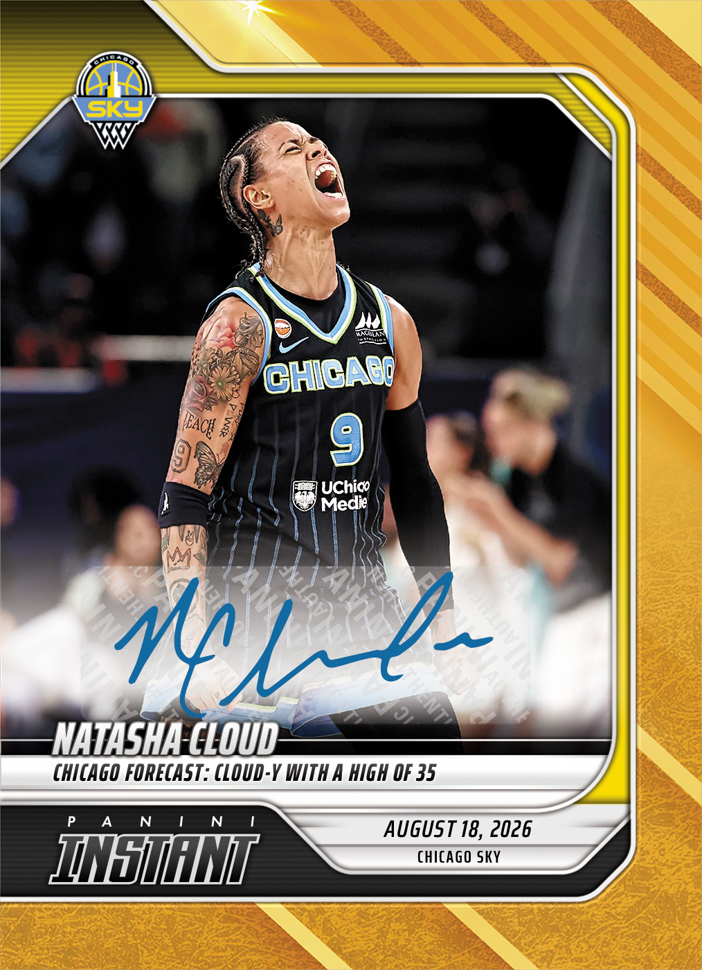Detailed Image of Natasha Cloud - 2026 Panini Instant WNBA #317 - Gold /10 Auto