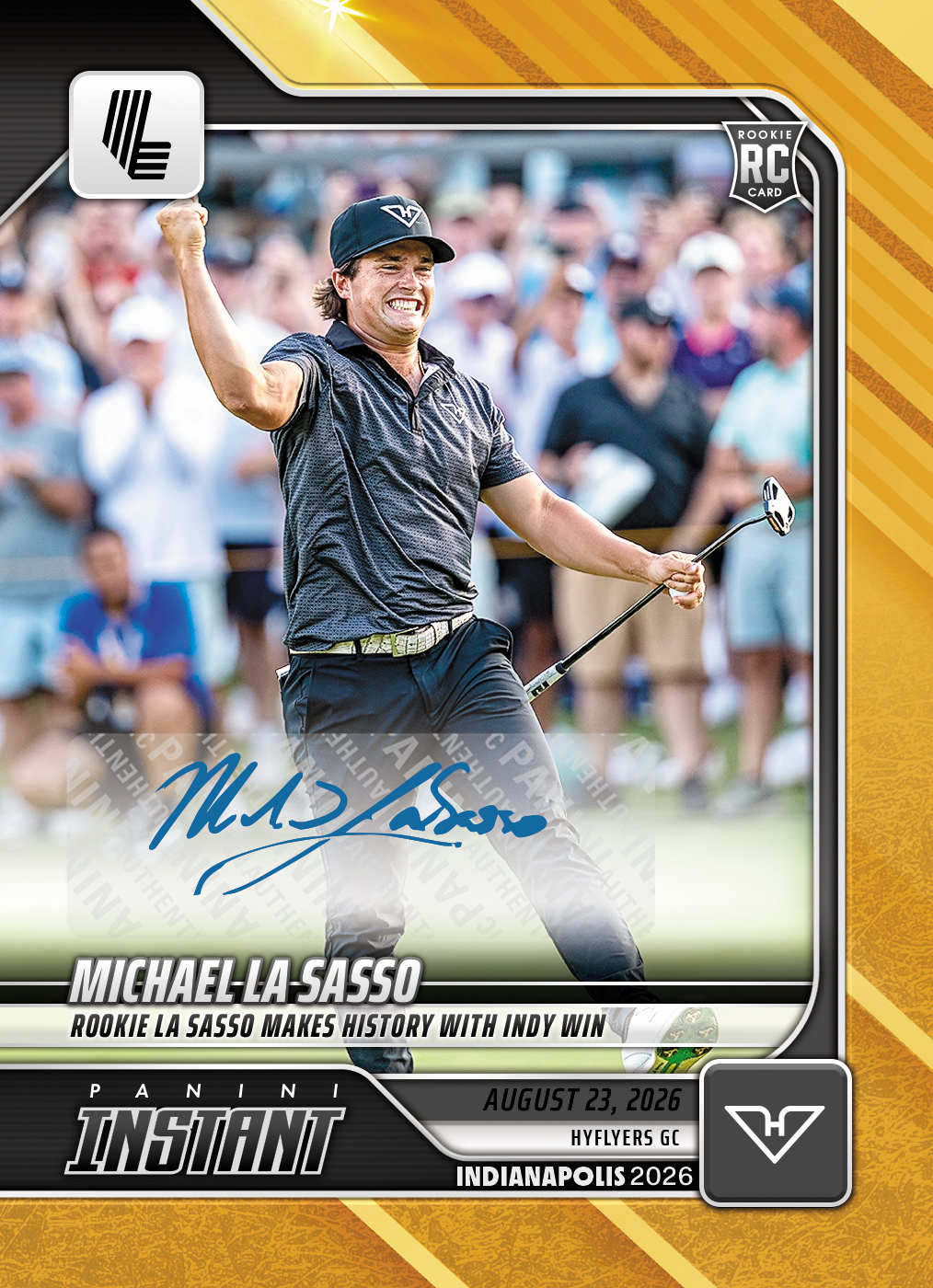 Detailed Image of Michael La Sasso - 2026 Panini Instant LIV Golf #25 - Gold /10 Auto