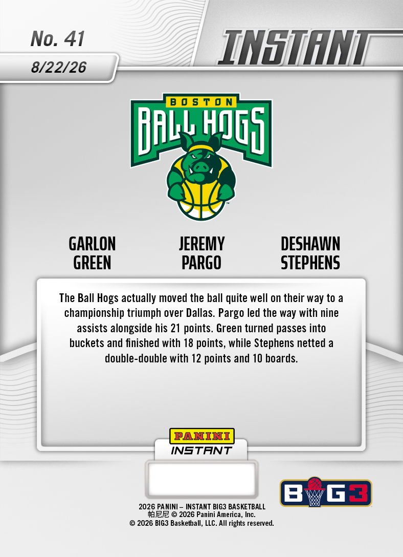 Product thumbnail image 2 of Garlon Green/Jeremy Pargo/Deshawn Stephens - 2026 Panini Instant Big3 #41 - Galaxy 1/1