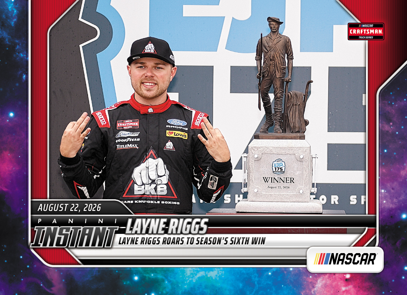 Detailed Image of Layne Riggs - 2026 Panini Instant NASCAR #74 - Galaxy 1/1
