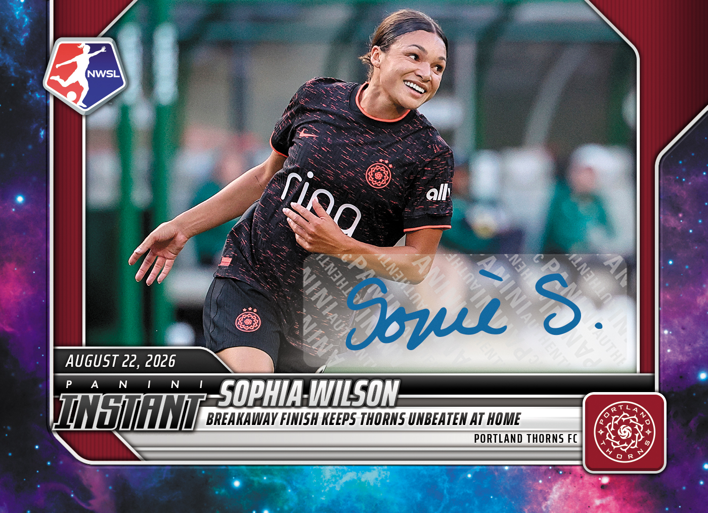 Detailed Image of Sophia Wilson - 2026 Panini Instant NWSL #146 - Galaxy 1/1 Auto