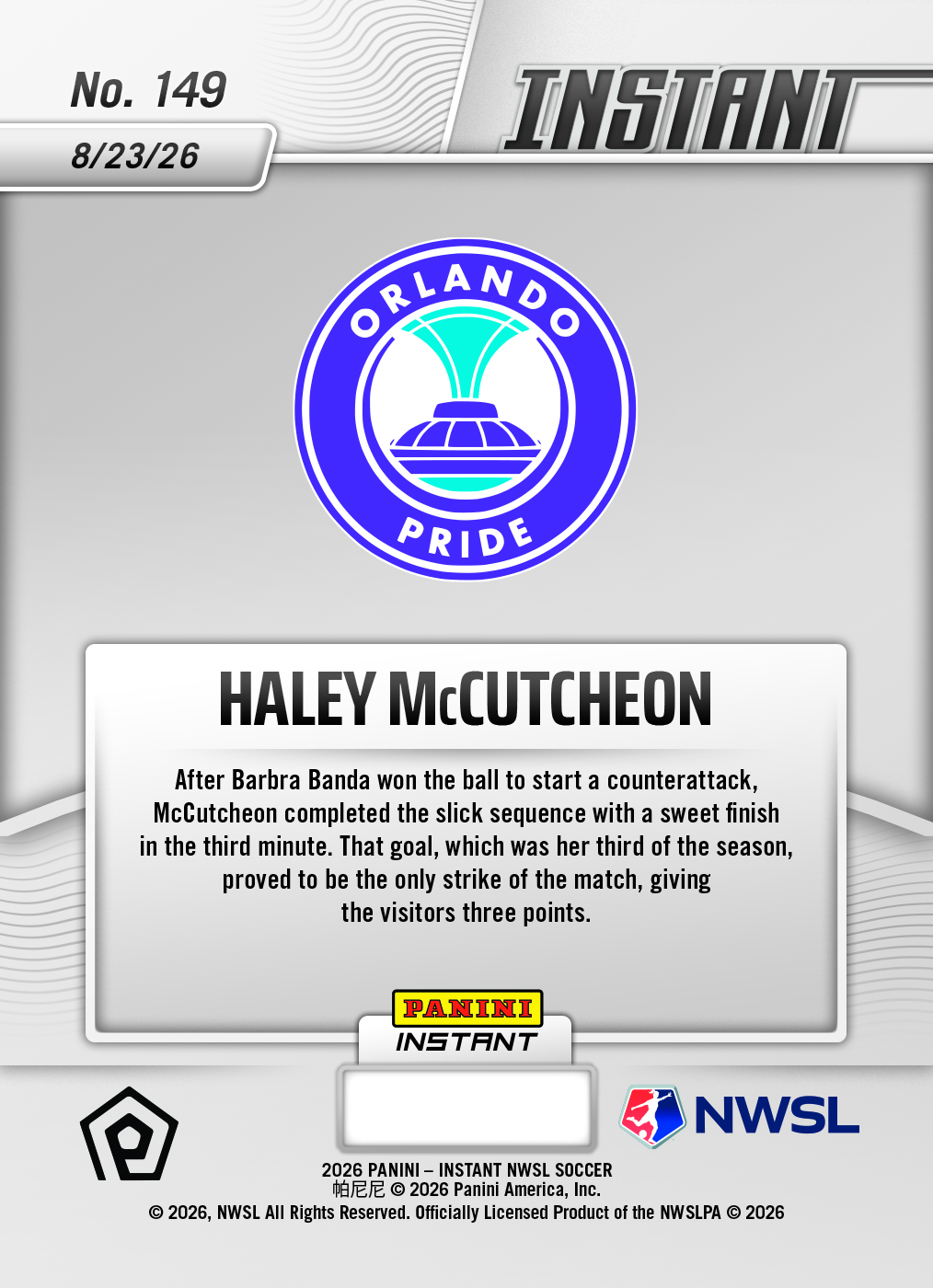 Product thumbnail image 2 of Haley McCutcheon - 2026 Panini Instant NWSL #149 - Base Card 10-pack
