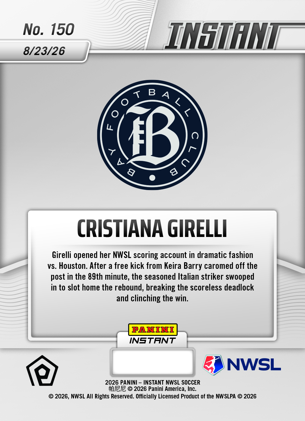Product thumbnail image 2 of Cristiana Girelli - 2026 Panini Instant NWSL #150 - Base Card 25-pack