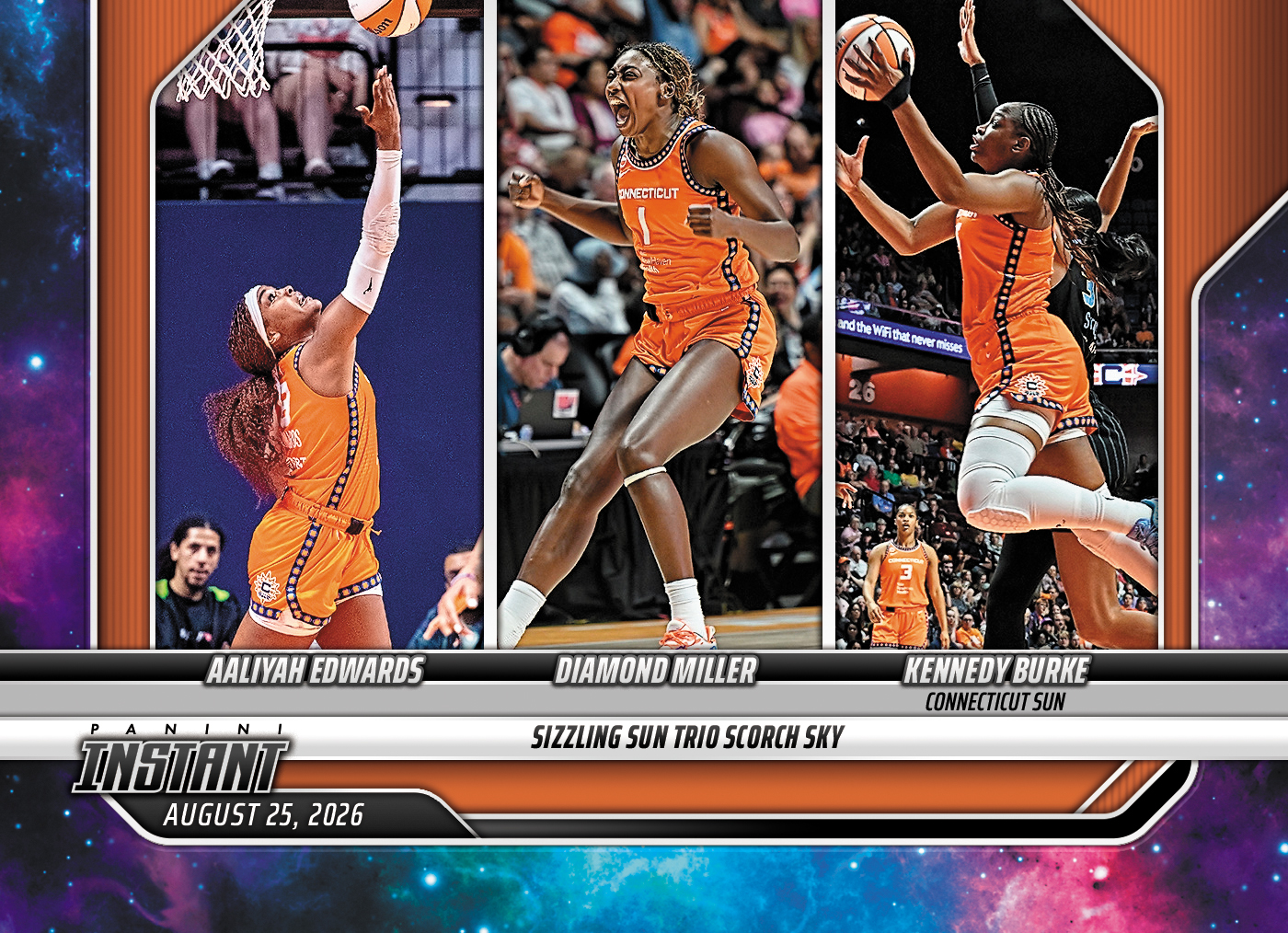 Detailed Image of Aaliyah Edwards/Diamond Miller/Kennedy Burke - 2026 Panini Instant WNBA #335 - Galaxy 1/1