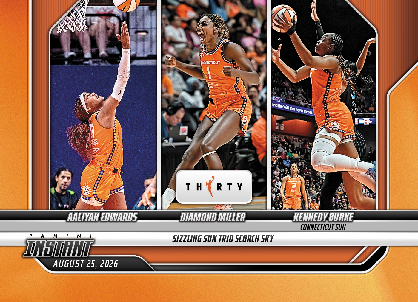 Detailed Image of Aaliyah Edwards/Diamond Miller/Kennedy Burke - 2026 Panini Instant WNBA #335 - 30th Anniversary /30