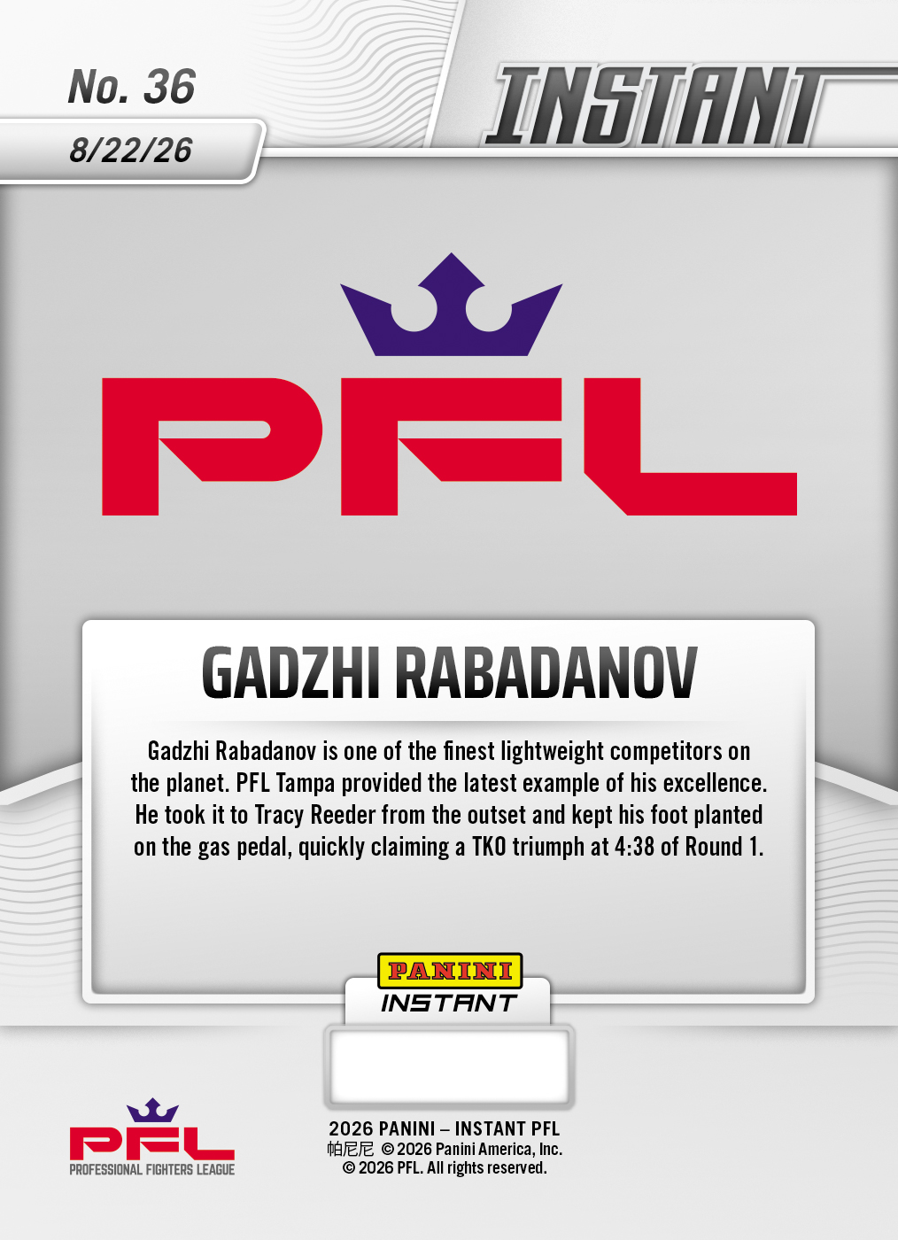 Product thumbnail image 2 of Gadzhi Rabadanov - 2026 Panini Instant PFL #36 - Base Card