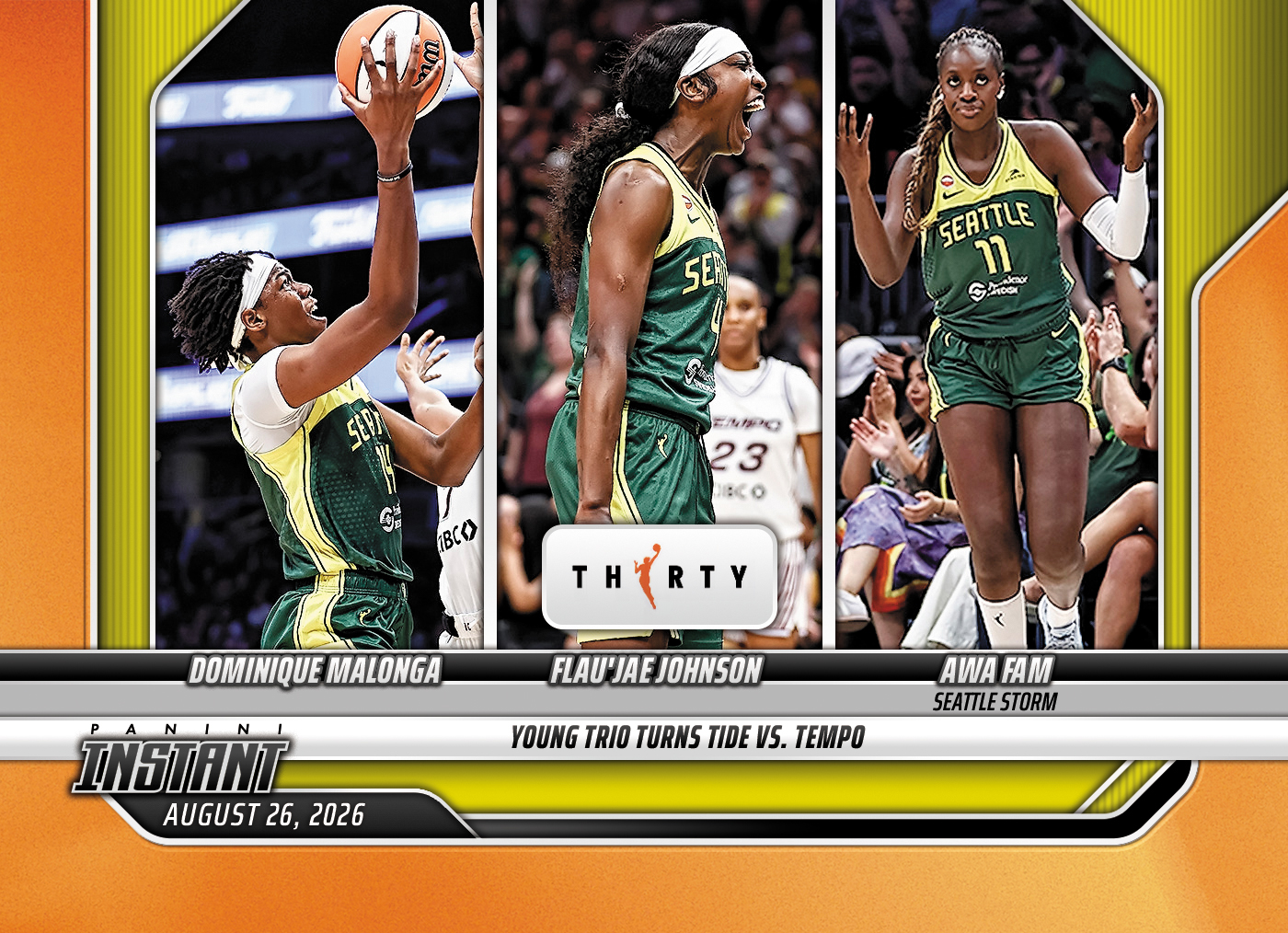 Detailed Image of Dominique Malonga/Flau'jae Johnson/Awa Fam - 2026 Panini Instant WNBA #340 - 30th Anniversary /30