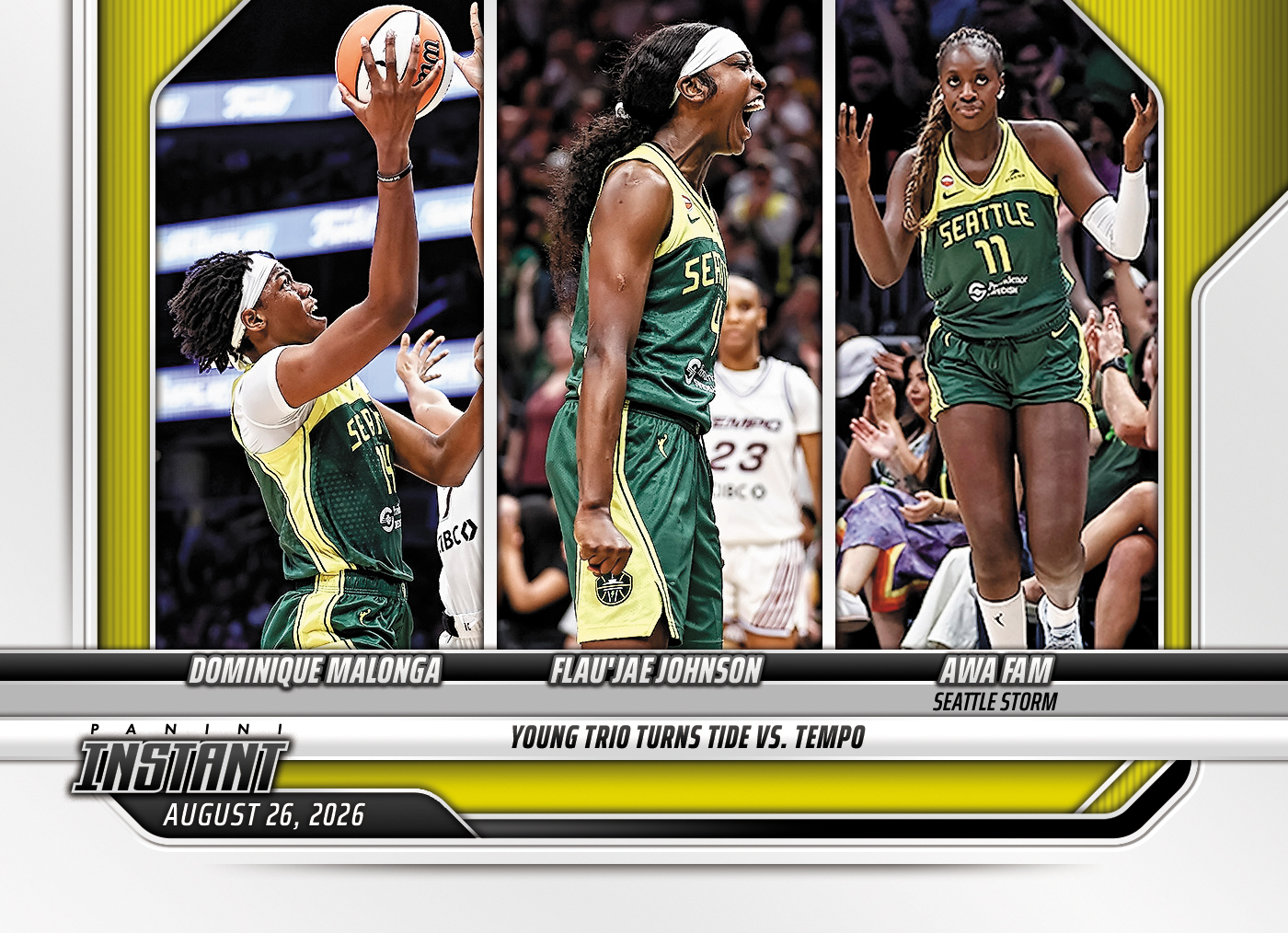 Detailed Image of Dominique Malonga/Flau'jae Johnson/Awa Fam - 2026 Panini Instant WNBA #340 - Base Card 25-pack