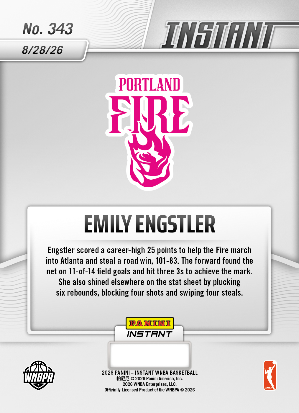 Product thumbnail image 2 of Emily Engstler - 2026 Panini Instant WNBA #343 - Base Card