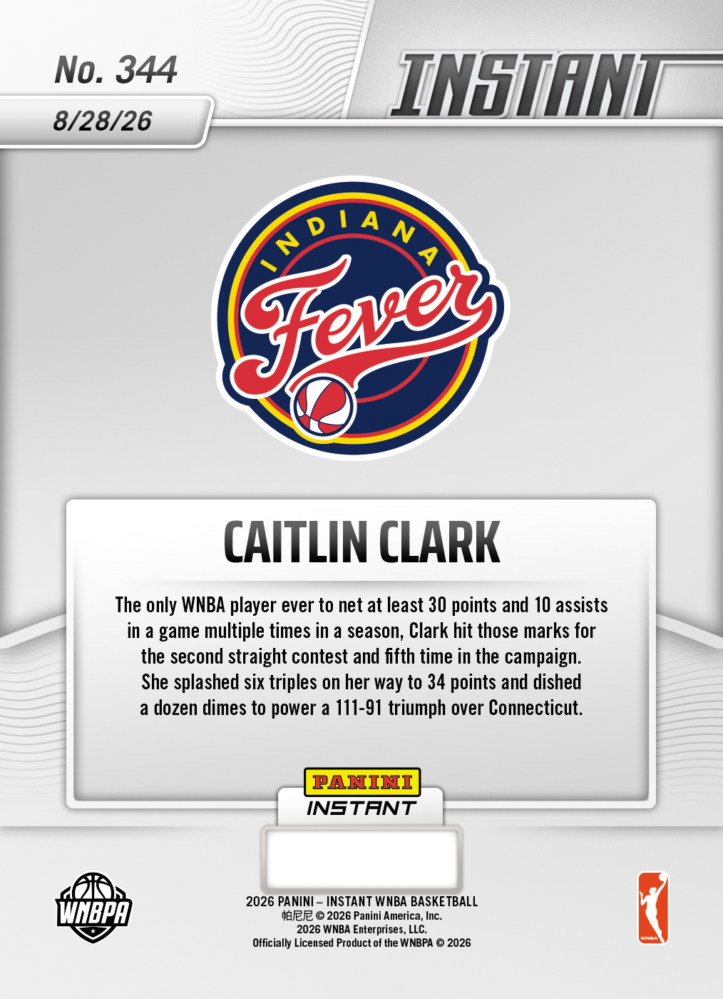 Product thumbnail image 2 of Caitlin Clark - 2026 Panini Instant WNBA #344 - Base Card 25-pack
