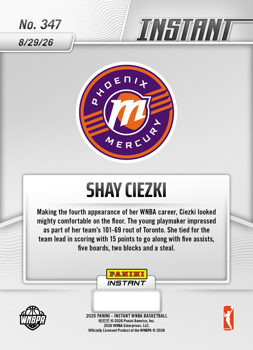 Product thumbnail image 2 of Shay Ciezki - 2026 Panini Instant WNBA #347 - Base Card 5-pack