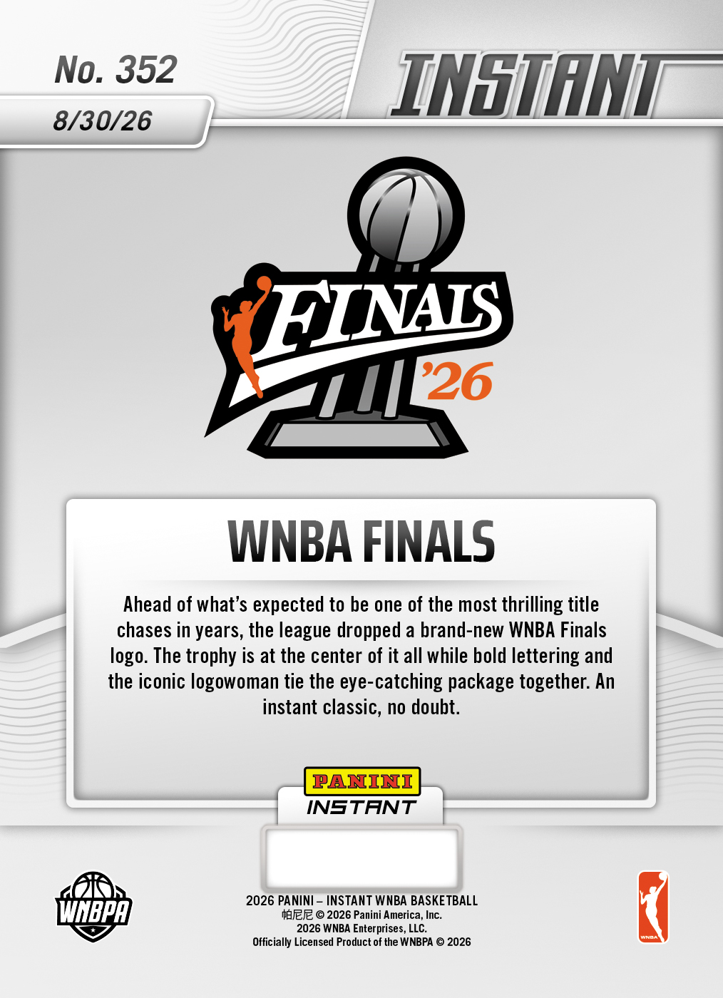 Product thumbnail image 2 of WNBA Finals - 2026 Panini Instant WNBA #352 - Base Card 25-pack