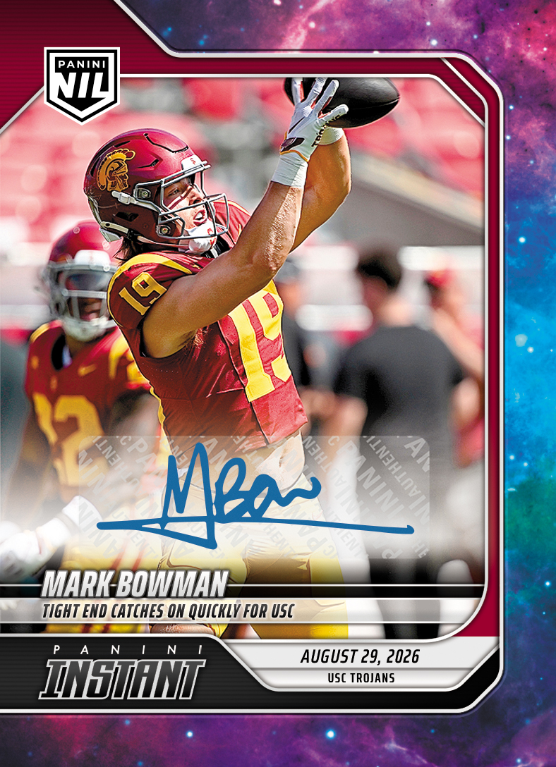 Detailed Image of Mark Bowman - 2026 Panini NIL College Football #I-MBO - Galaxy 1/1 Auto