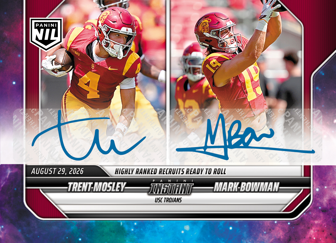 Detailed Image of Trent Mosley/Mark Bowman - 2026 Panini NIL College Football #I-TMMB - Galaxy 1/1 Auto