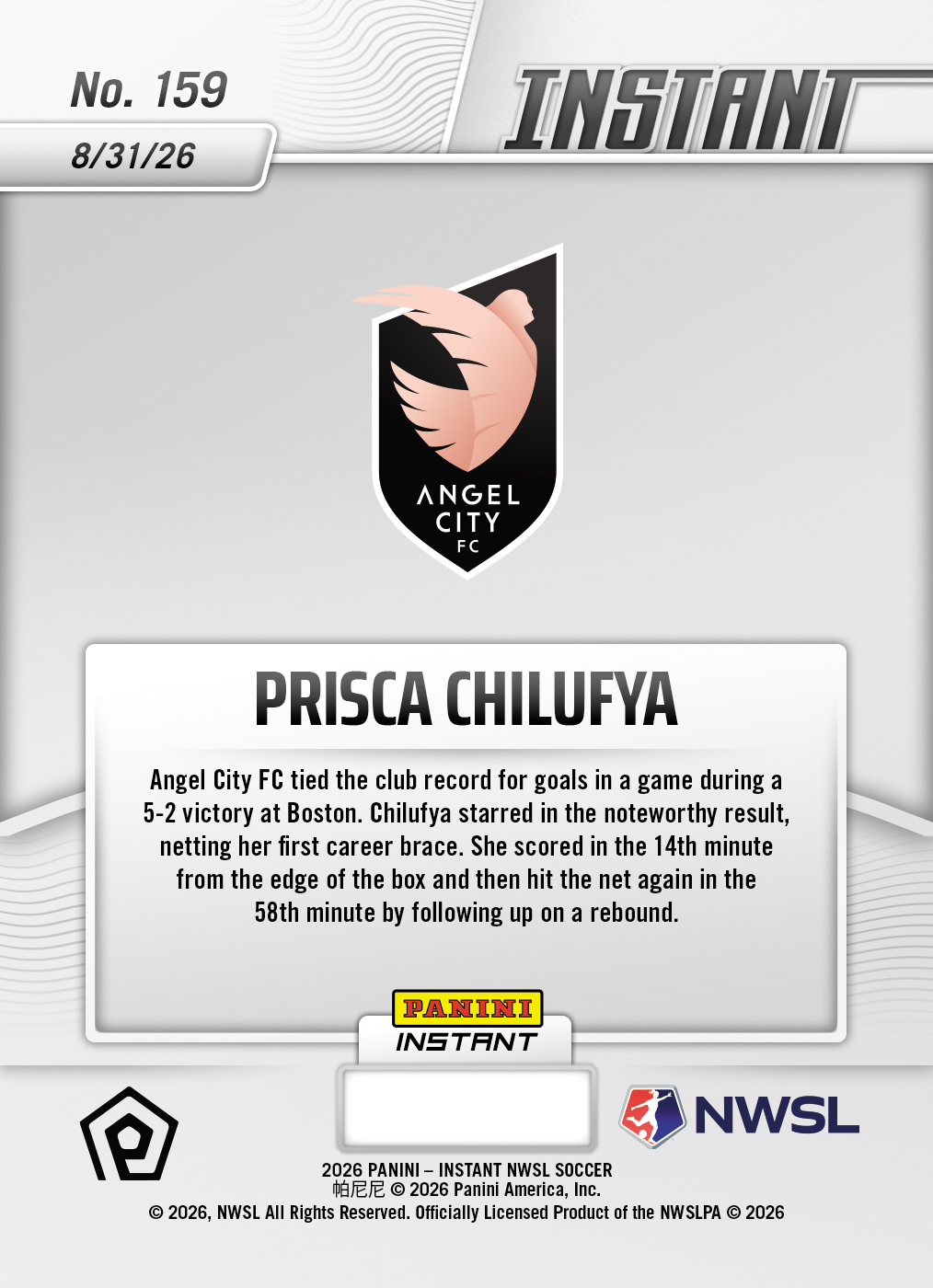 Product thumbnail image 2 of Prisca Chilufya - 2026 Panini Instant NWSL #159 - Base Card