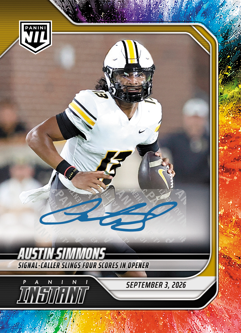 Detailed Image of Austin Simmons - 2026 Panini NIL College Football #I-ASI - Color Blast /10 Auto